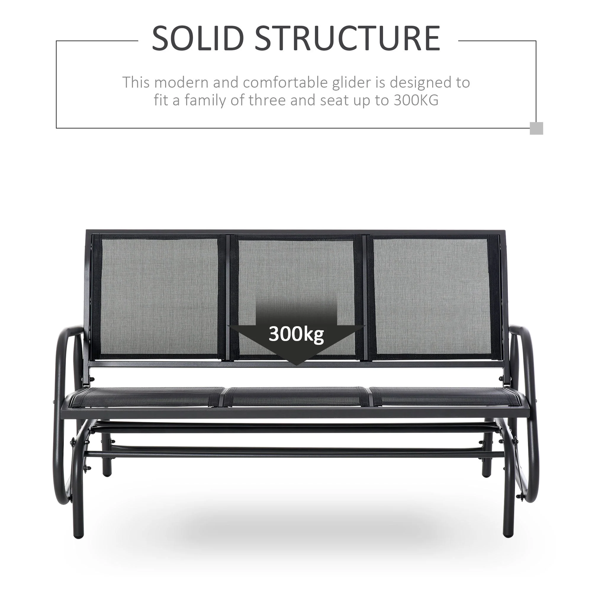 Outsunny 3-Seat Glider Rocking Chair For 3 People Garden Bench Patio Furniture Metal Frame - Image 7