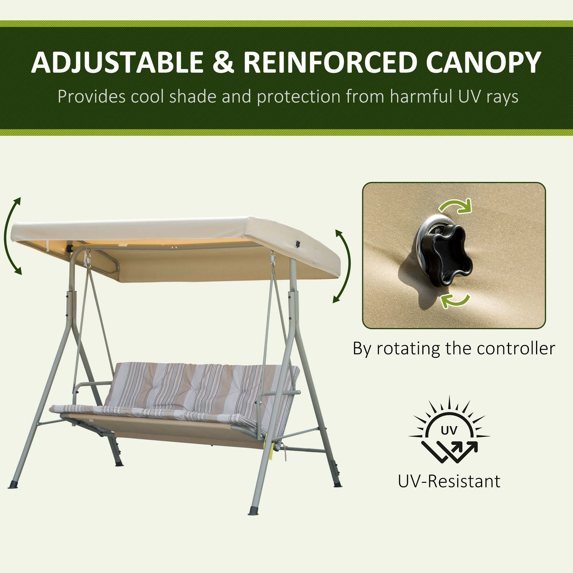 Outsunny 3 Seater Garden Swing Chair - Image 3