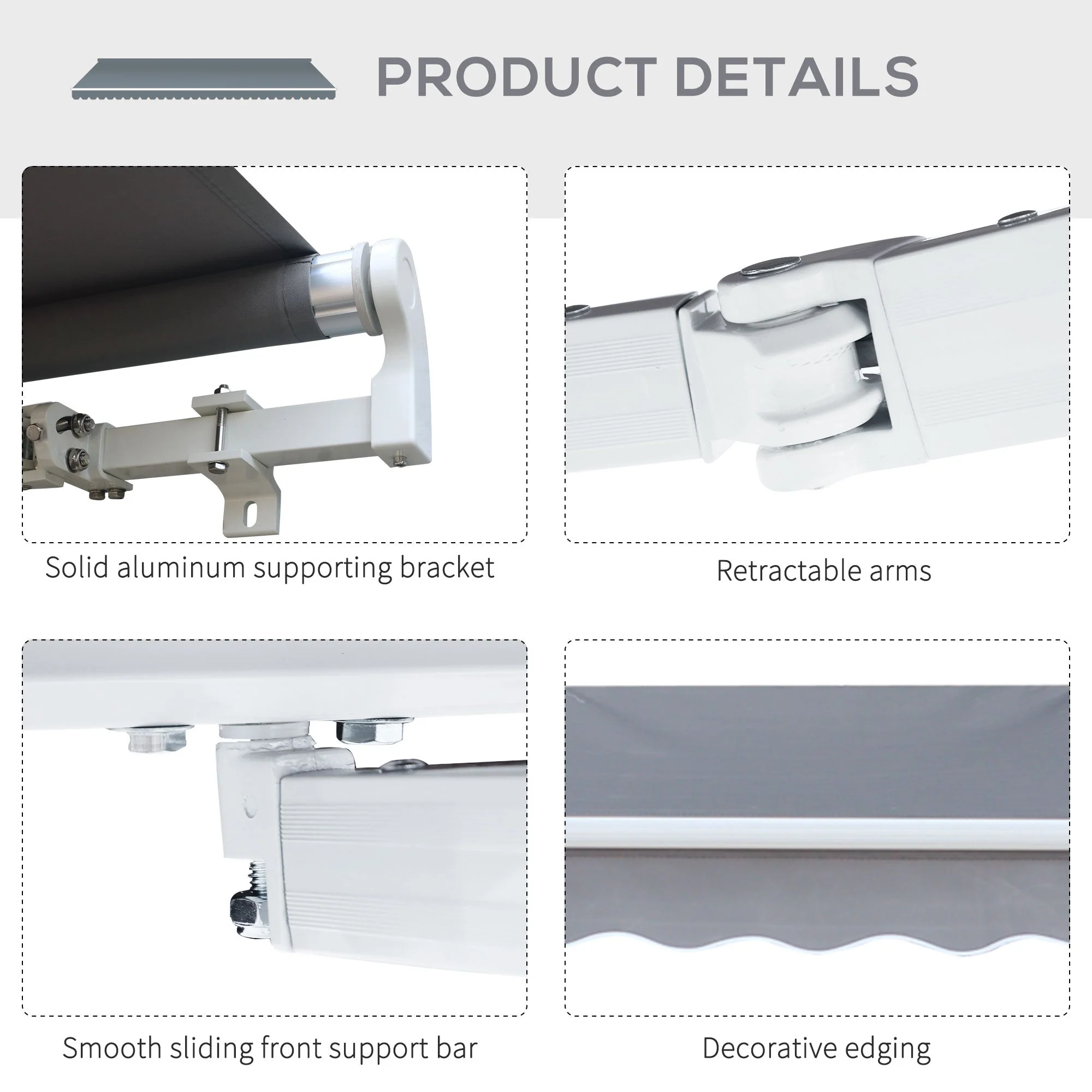 Outsunny 3 x 2.5m Manual Awning Canopy Sun Shade Shelter Retractable for Garden Grey - Image 6