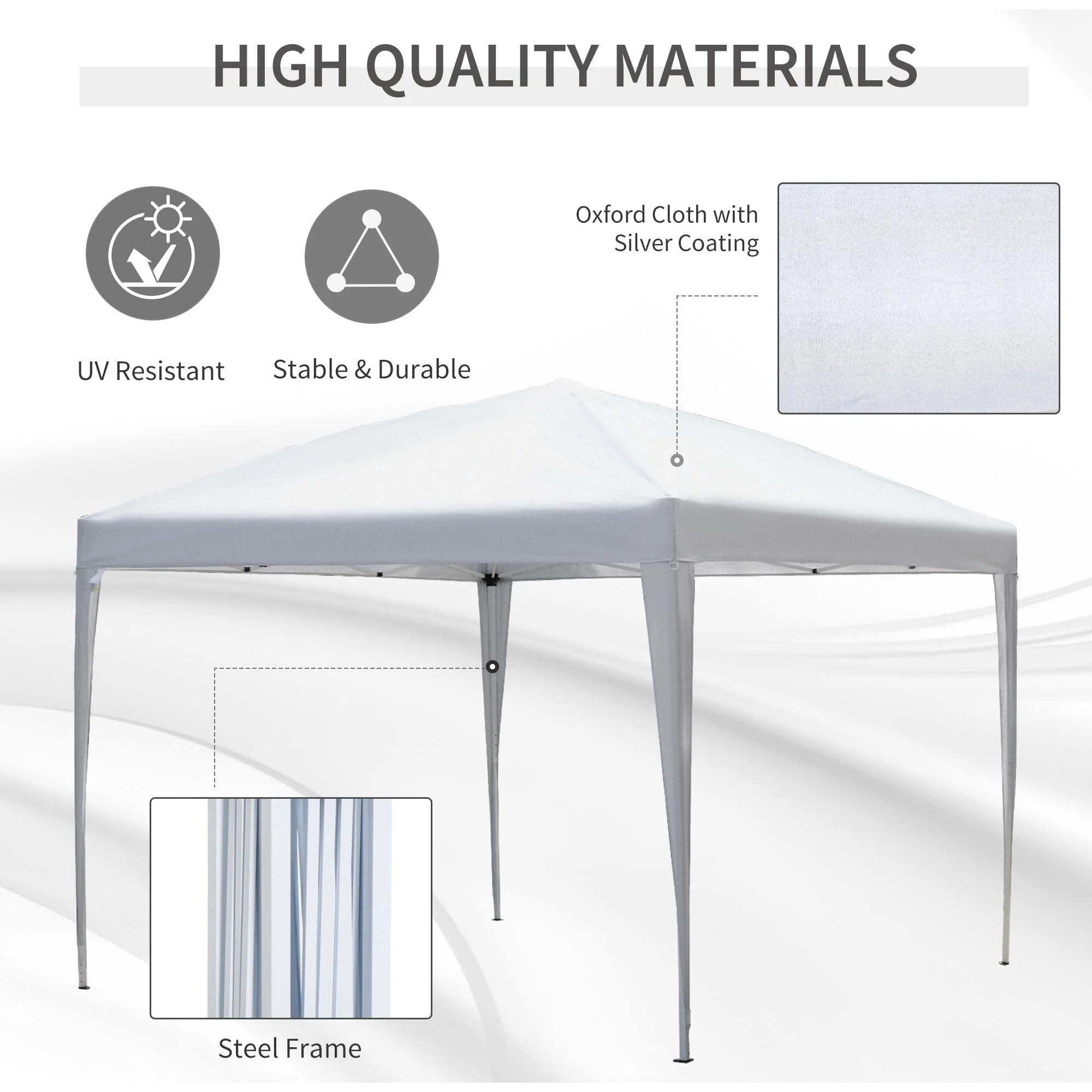 Outsunny 3 X 3M Garden Pop Up Gazebo Height Adjustable Marquee Party Tent Wedding Canopy With Carrying Bag White - Image 4