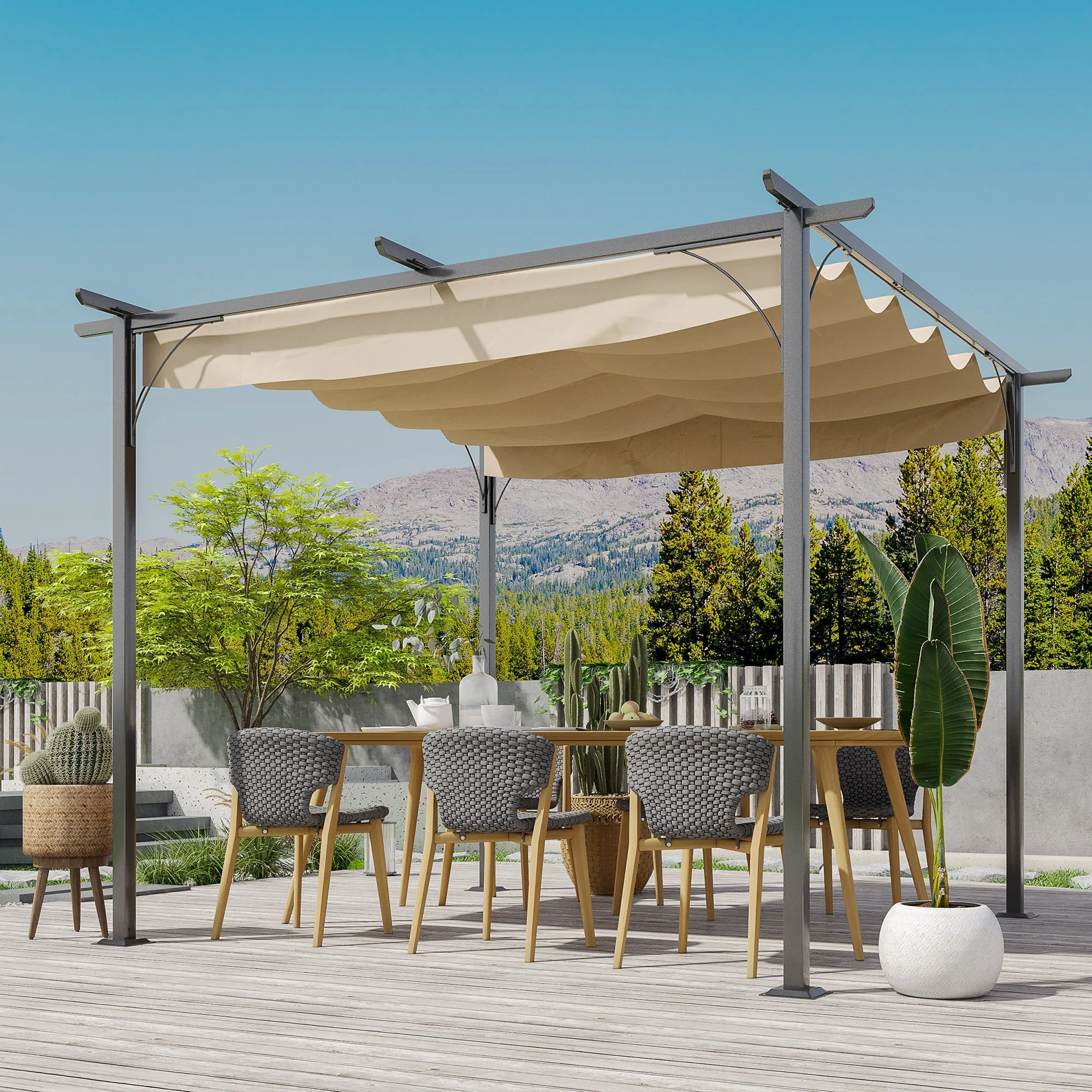 Outsunny 3 X 3M Metal Pergola With Retractable Roof - Image 2
