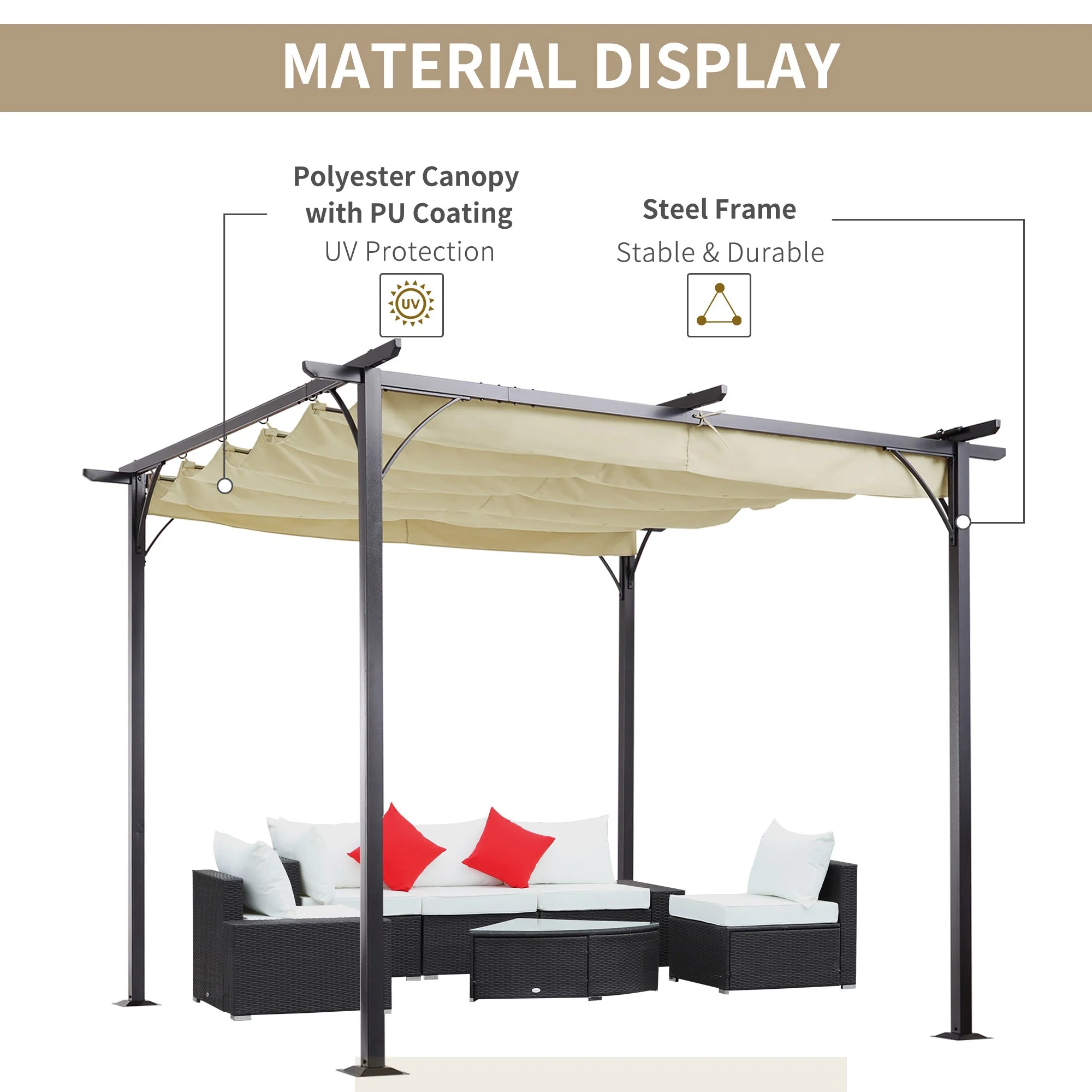 Outsunny 3 X 3M Metal Pergola With Retractable Roof - Image 4