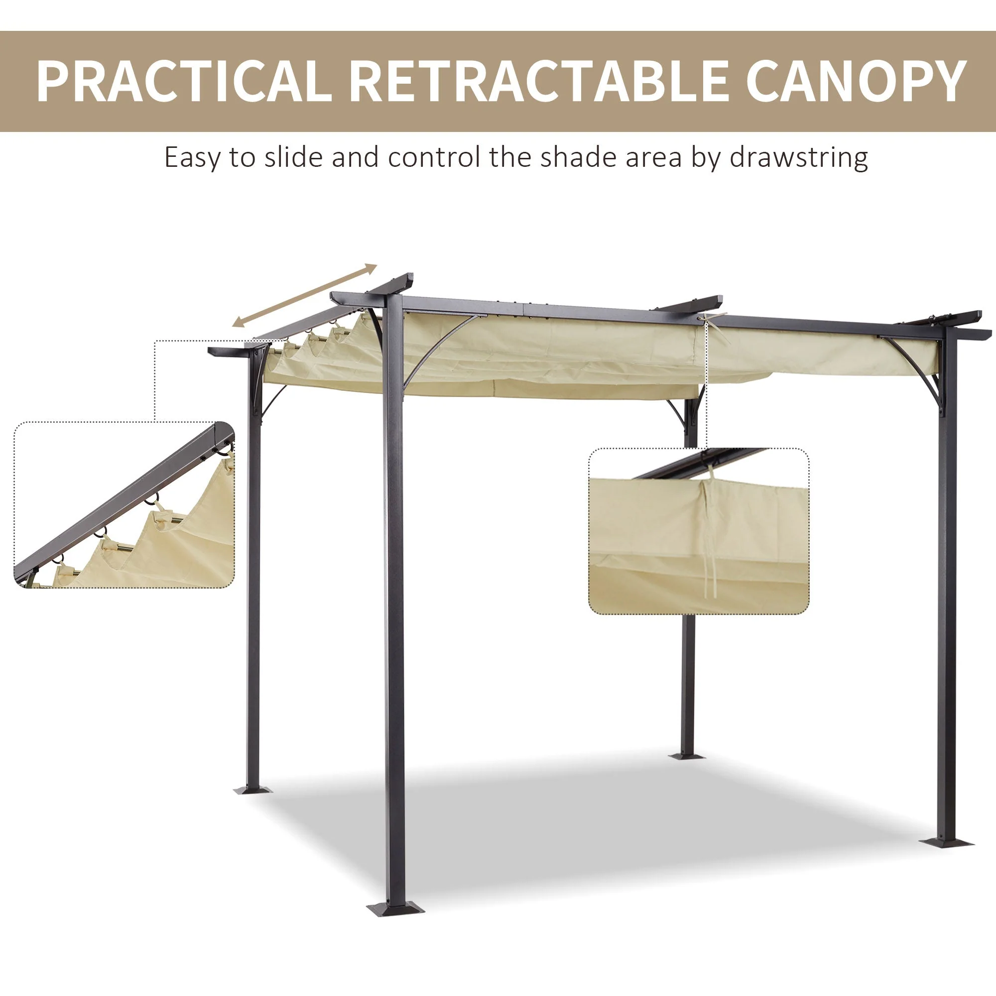 Outsunny 3 X 3M Metal Pergola With Retractable Roof - Image 5