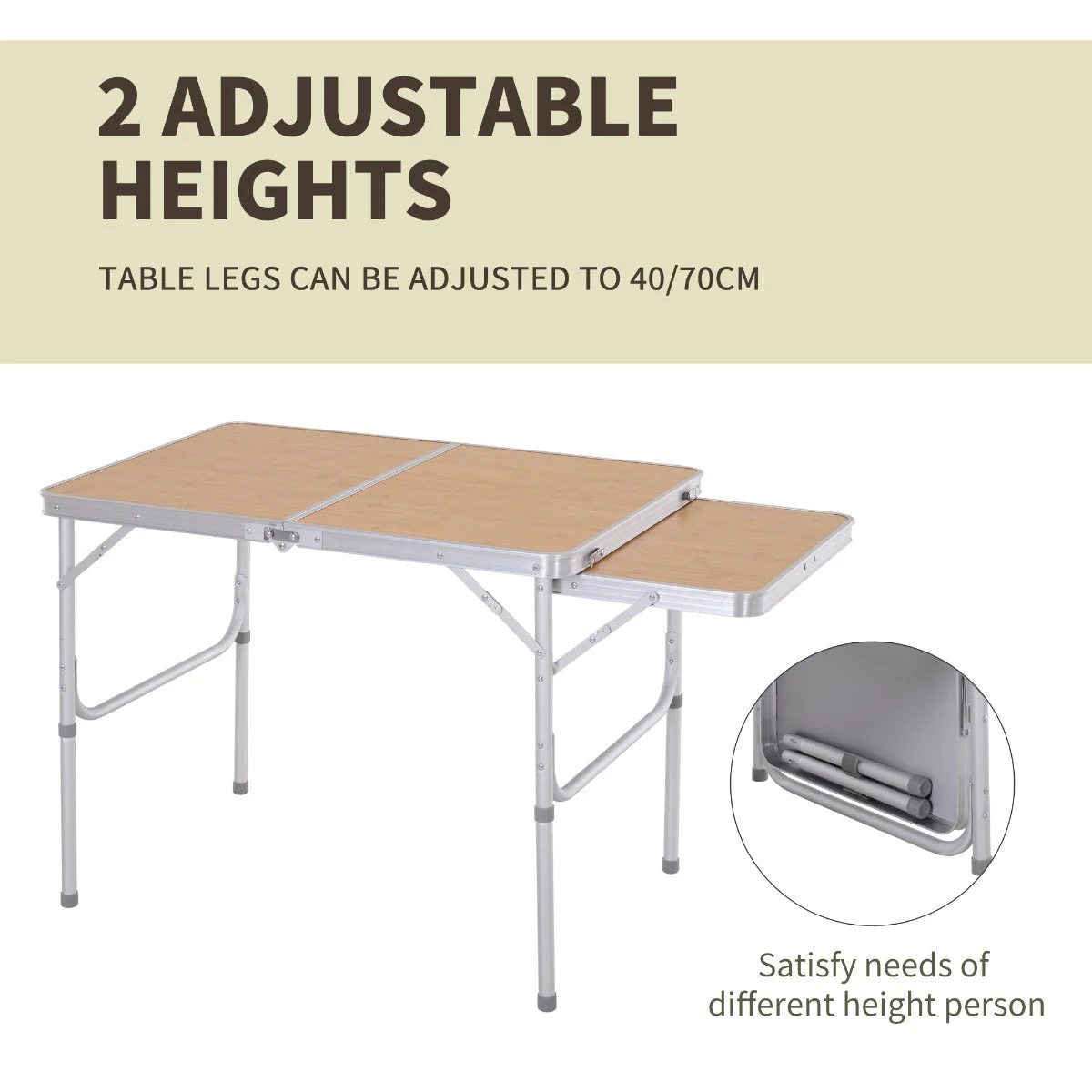 Outsunny 3ft Aluminium Medium-density fibreboard-Top Folding Picnic Table Portable Camping Table - Image 4