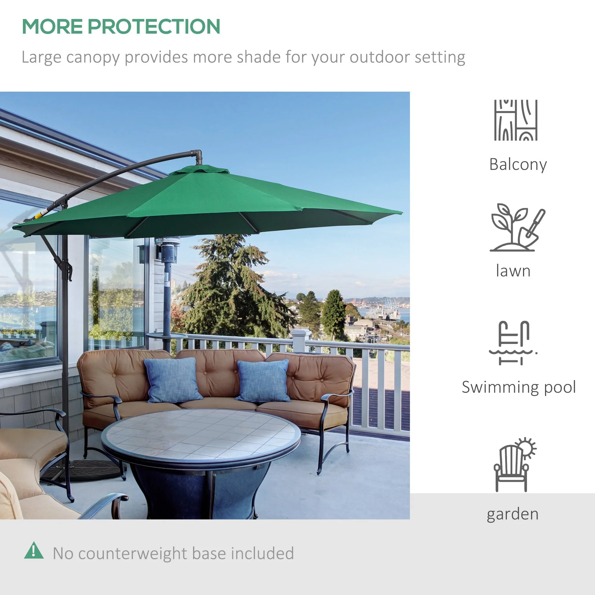 Outsunny 3M Banana Hanging Parasol Umbrella Green - Image 7