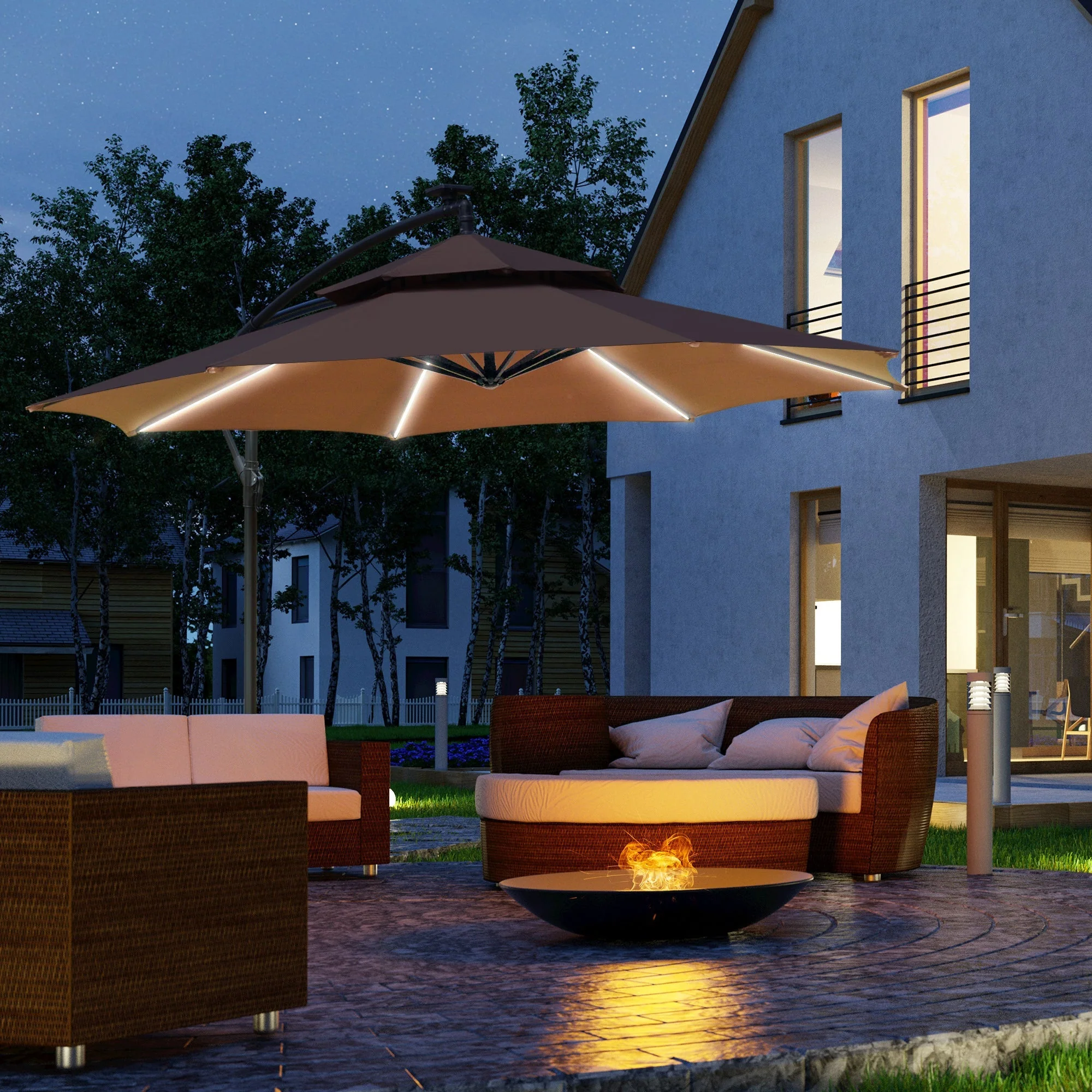 Outsunny 3(M) Cantilever Banana Parasol Hanging Umbrella With Double Roof - Image 2
