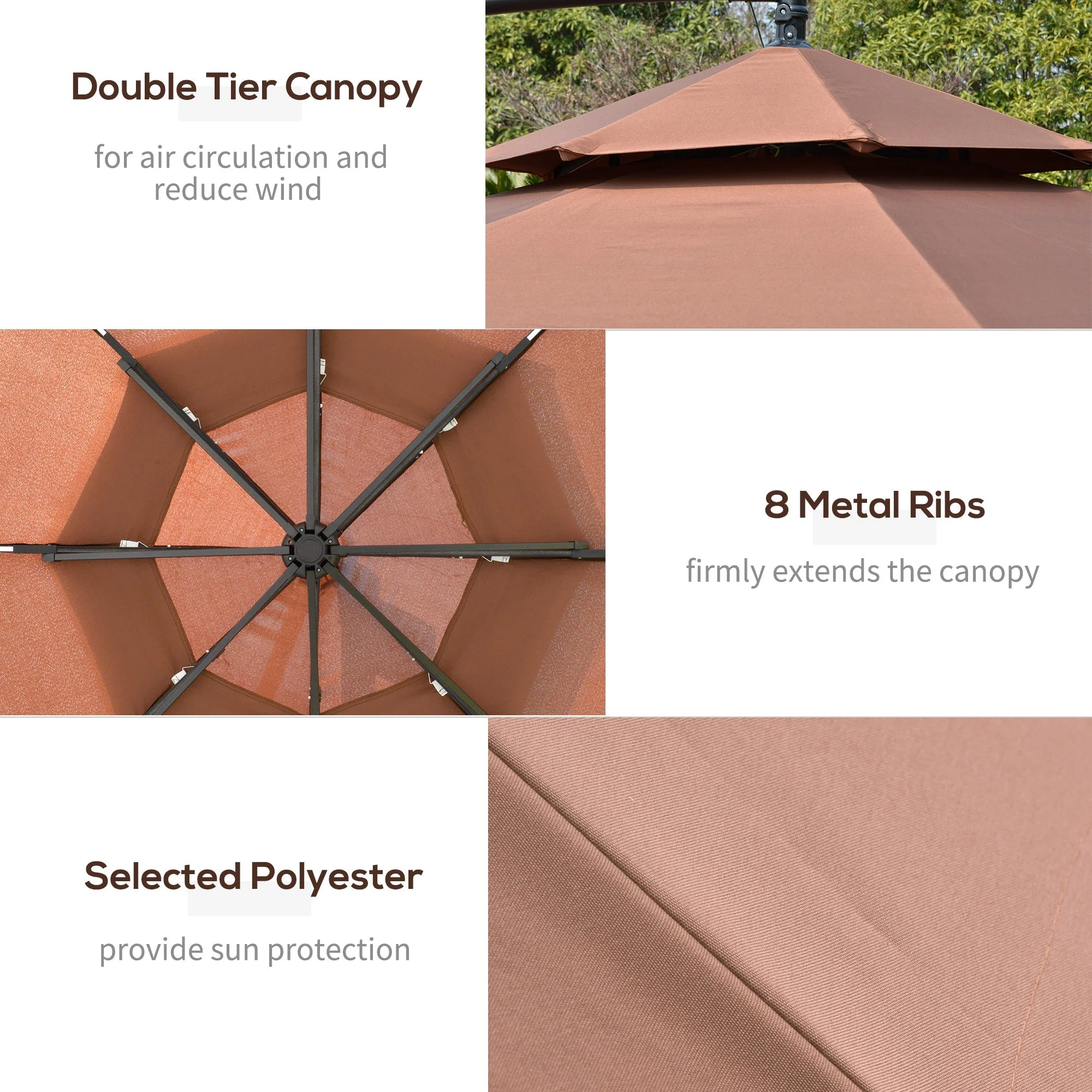 Outsunny 3(M) Cantilever Banana Parasol Hanging Umbrella With Double Roof - Image 7