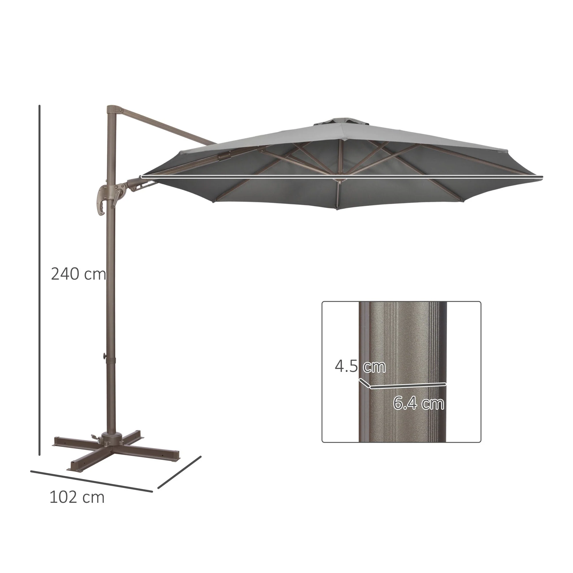Outsunny 3(M) Cantilever Parasol 360 Rotation Roma Umbrella Hanging Sun Shade With Aluminum Frame - Image 3