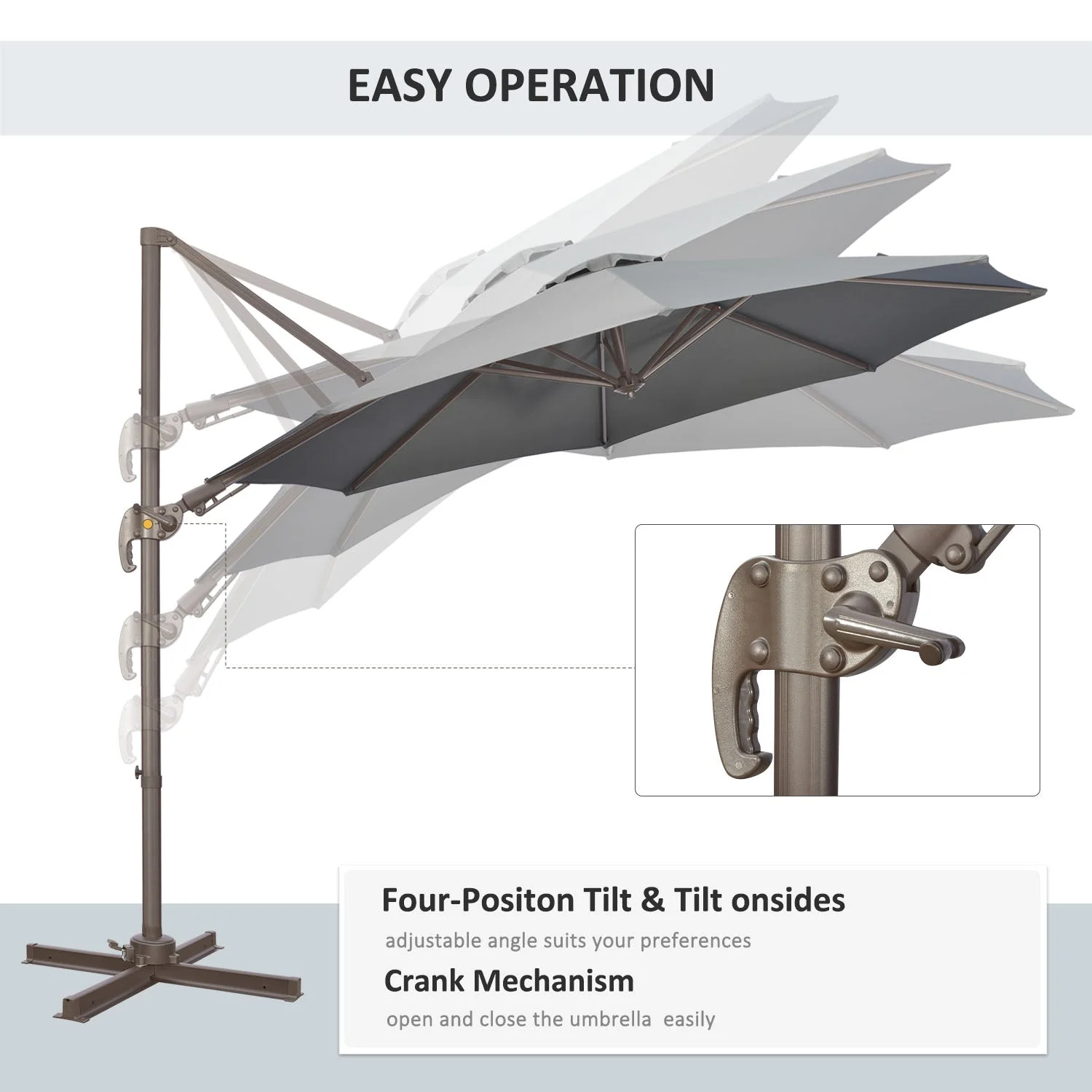 Outsunny 3(M) Cantilever Parasol 360 Rotation Roma Umbrella Hanging Sun Shade With Aluminum Frame - Image 4