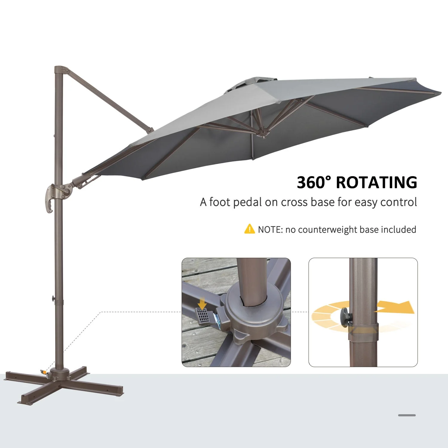 Outsunny 3(M) Cantilever Parasol 360 Rotation Roma Umbrella Hanging Sun Shade With Aluminum Frame - Image 5