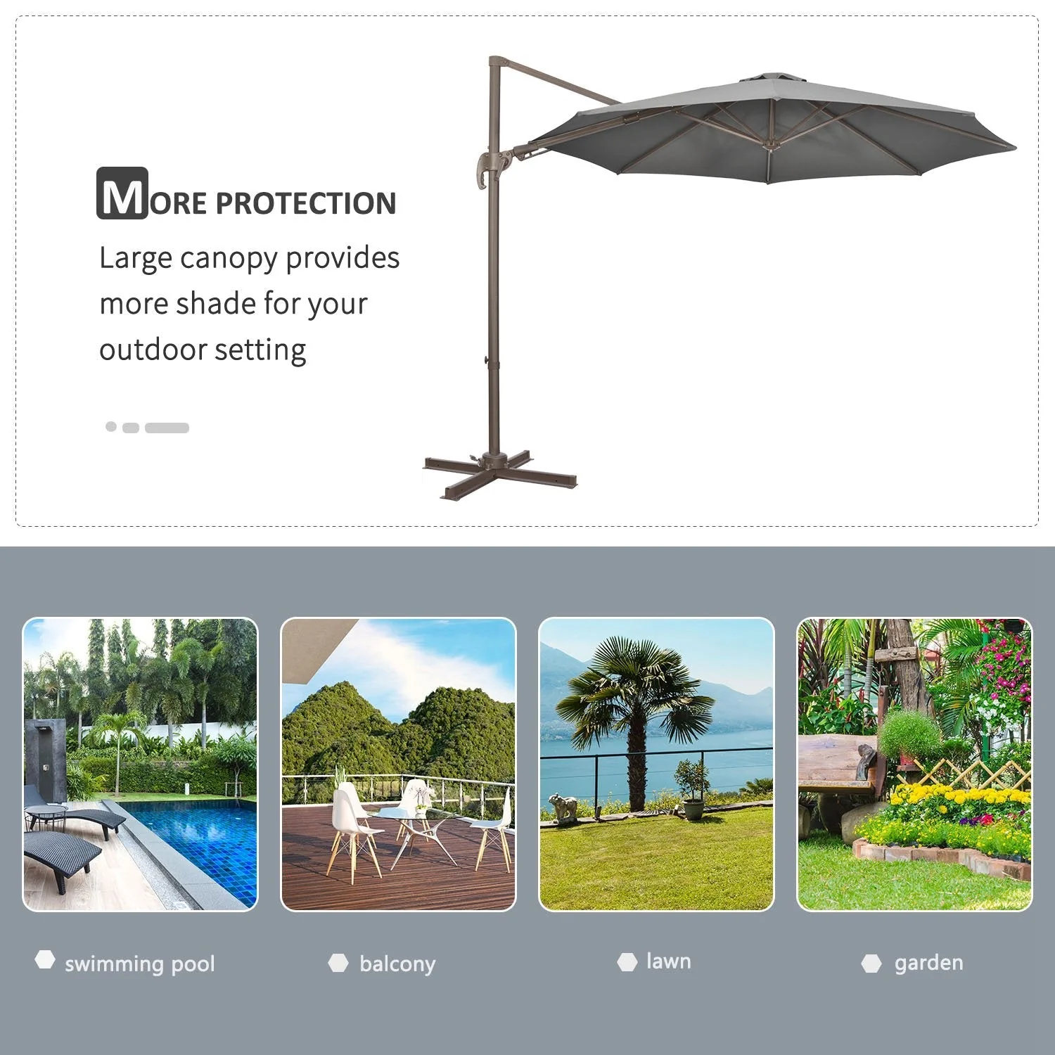 Outsunny 3(M) Cantilever Parasol 360 Rotation Roma Umbrella Hanging Sun Shade With Aluminum Frame - Image 7