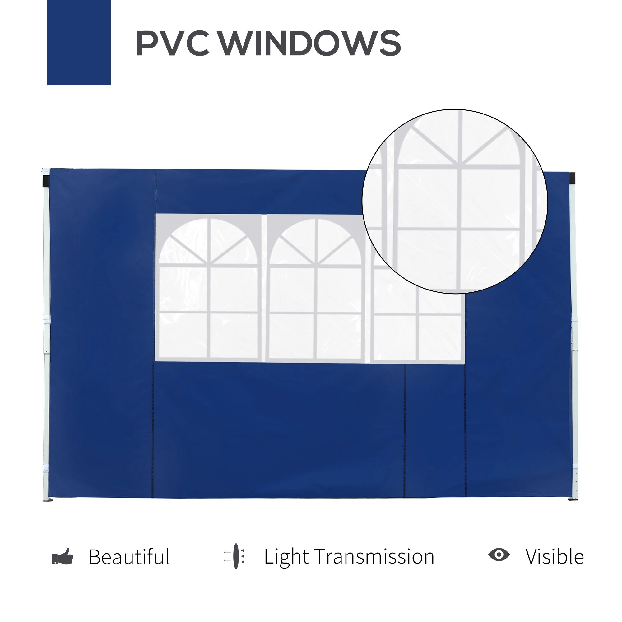 Outsunny 3 x 3M Gazebo Exchangeable Side Panel Panels With Window-Blue - Image 6