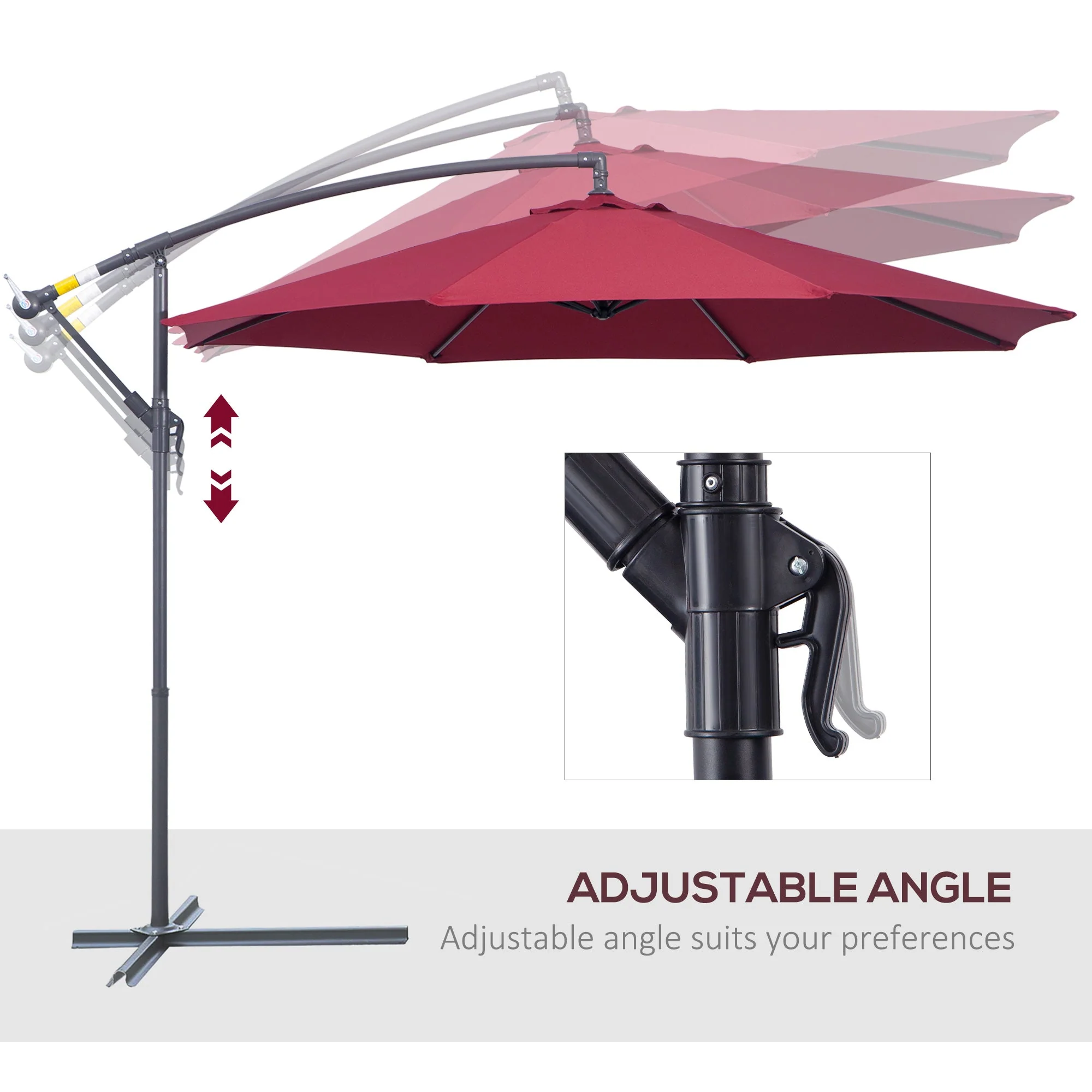 Outsunny 3M Water Resistant Terylene Hanging Parasol Wine Red - Image 5