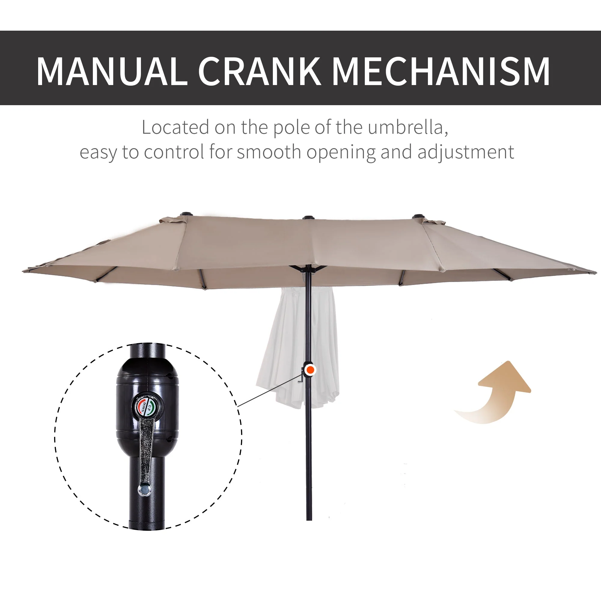 Outsunny 4.6M Double-Sided Patio Parasol Sun Umbrella-Tan - Image 4