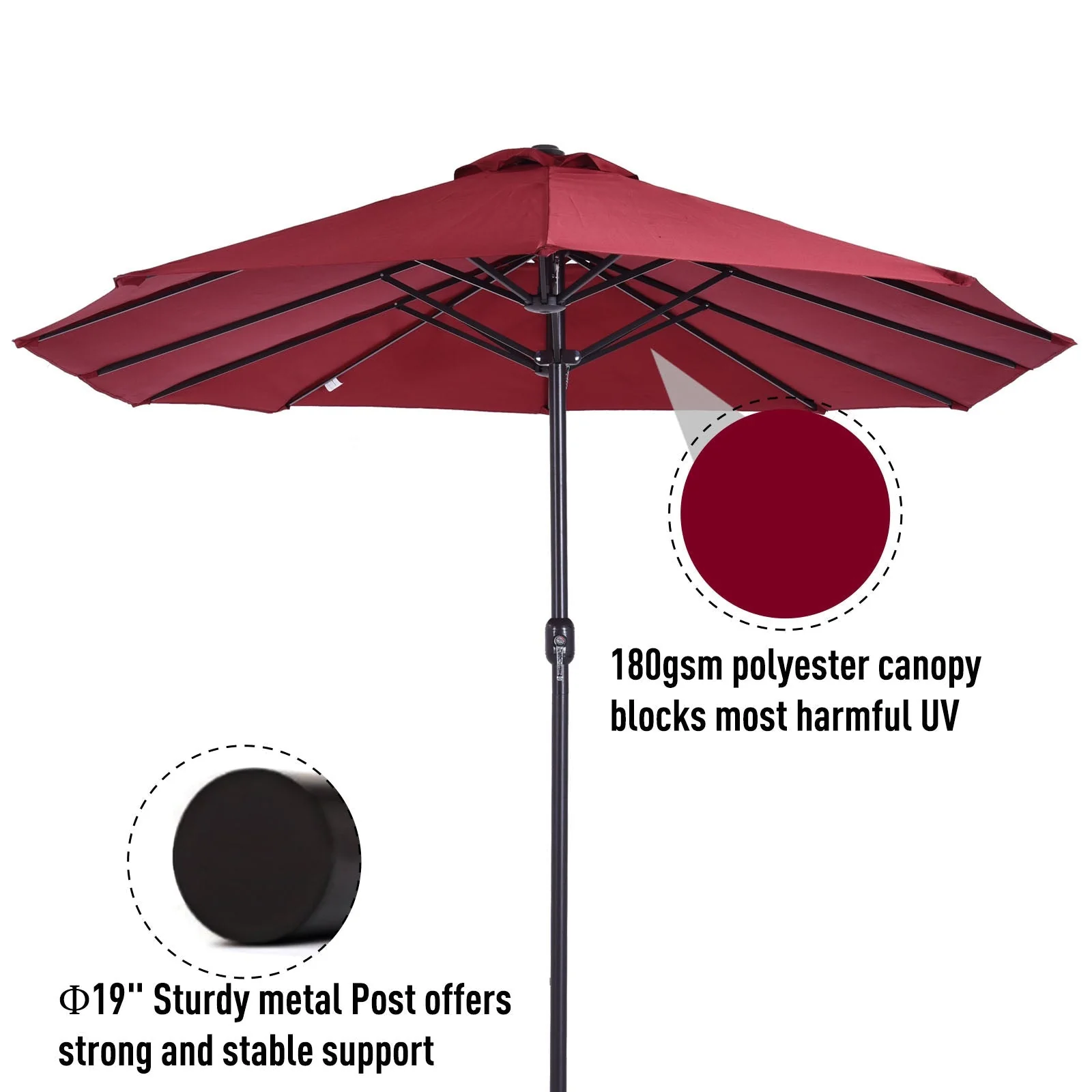 Outsunny 4.6M Double-Sided Patio Parasol Sun Umbrella-Wine Red - Image 5