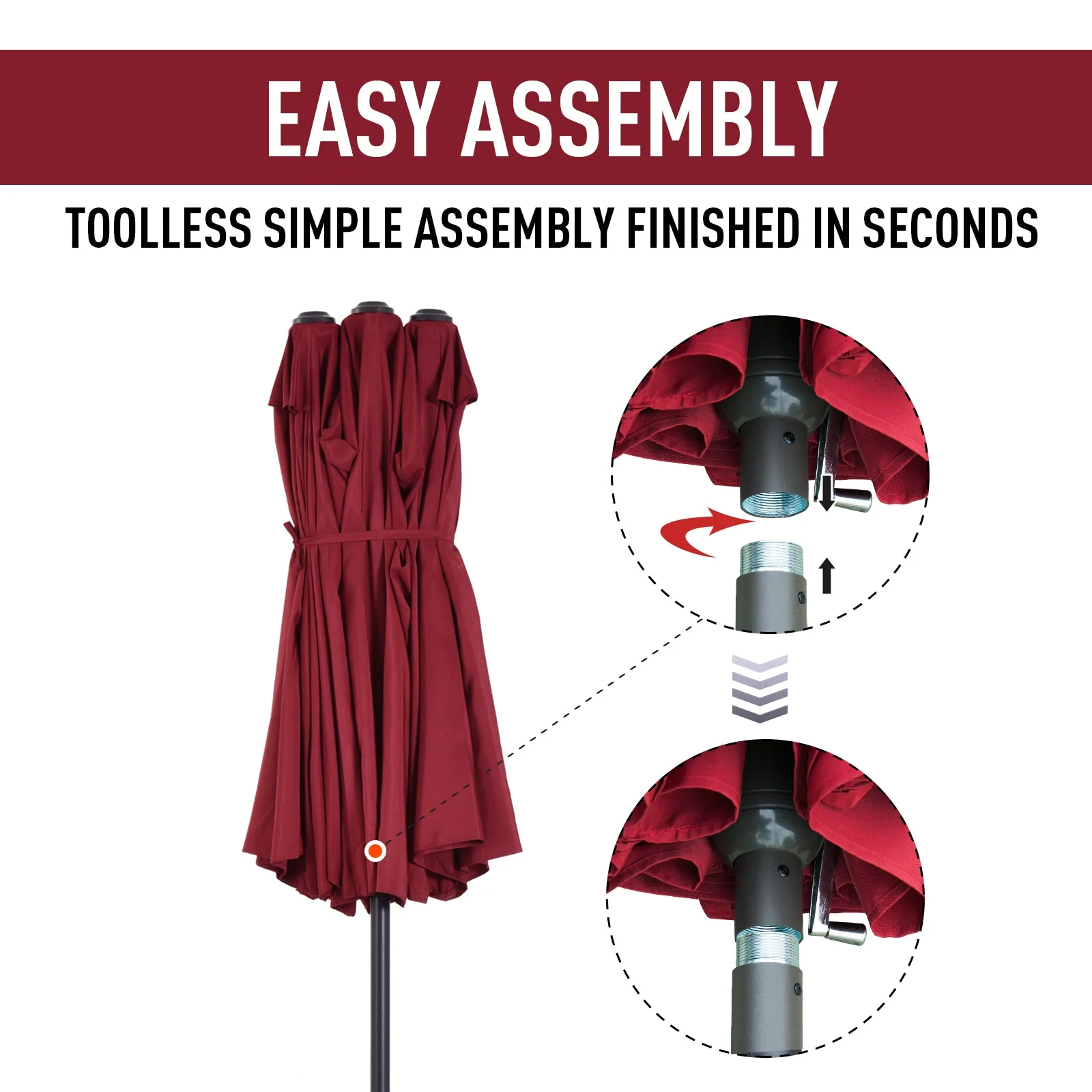 Outsunny 4.6M Double-Sided Patio Parasol Sun Umbrella-Wine Red - Image 7