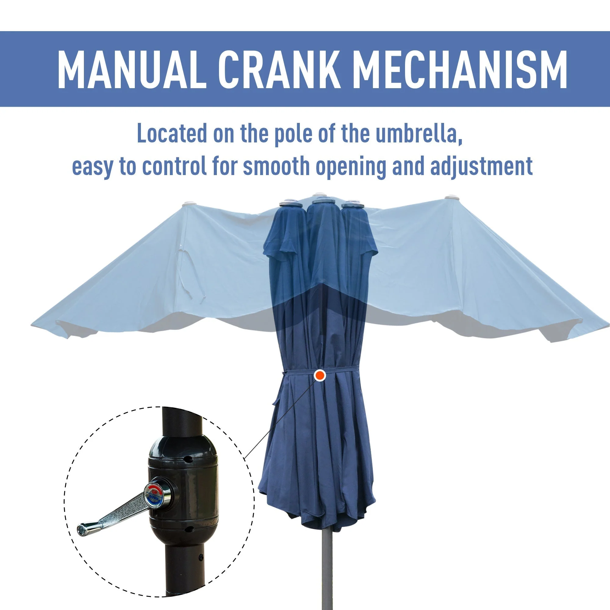 Outsunny 4.6M Sun Umbrella Canopy Double-Sided Crank Sun Shade With Cross Base Dark Blue - Image 5