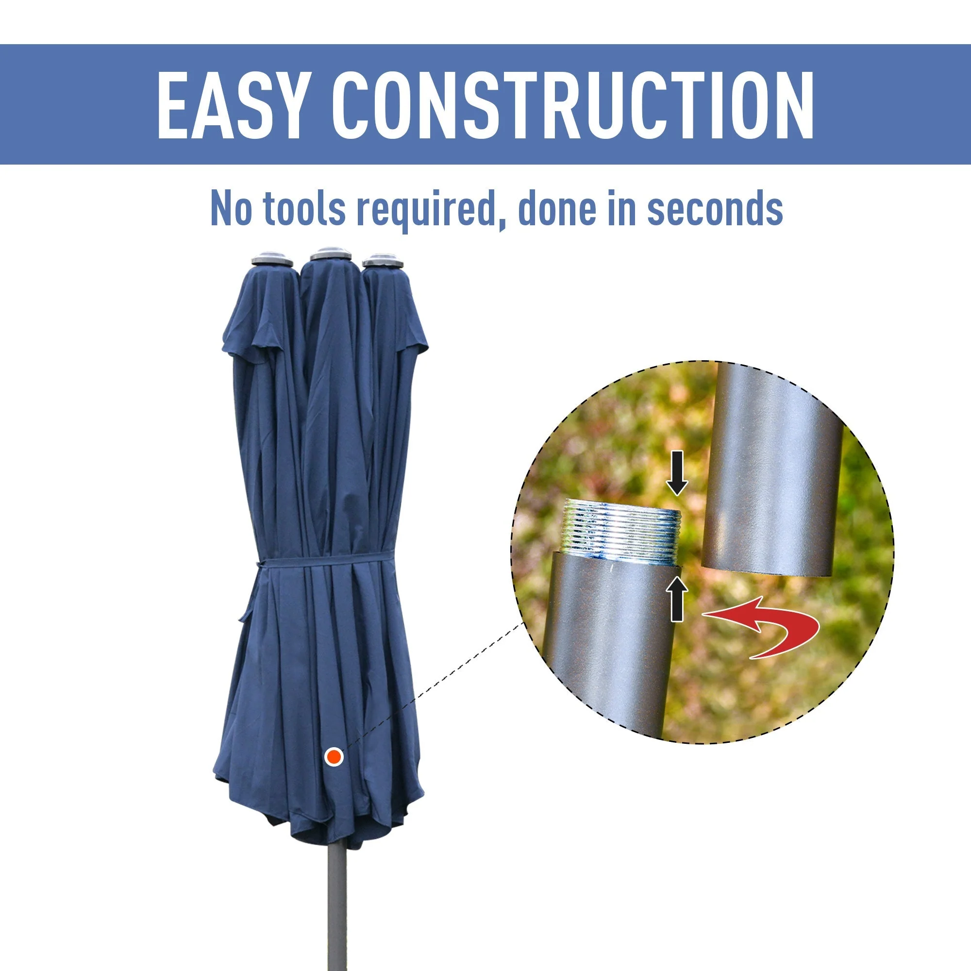 Outsunny 4.6M Sun Umbrella Canopy Double-Sided Crank Sun Shade With Cross Base Dark Blue - Image 6