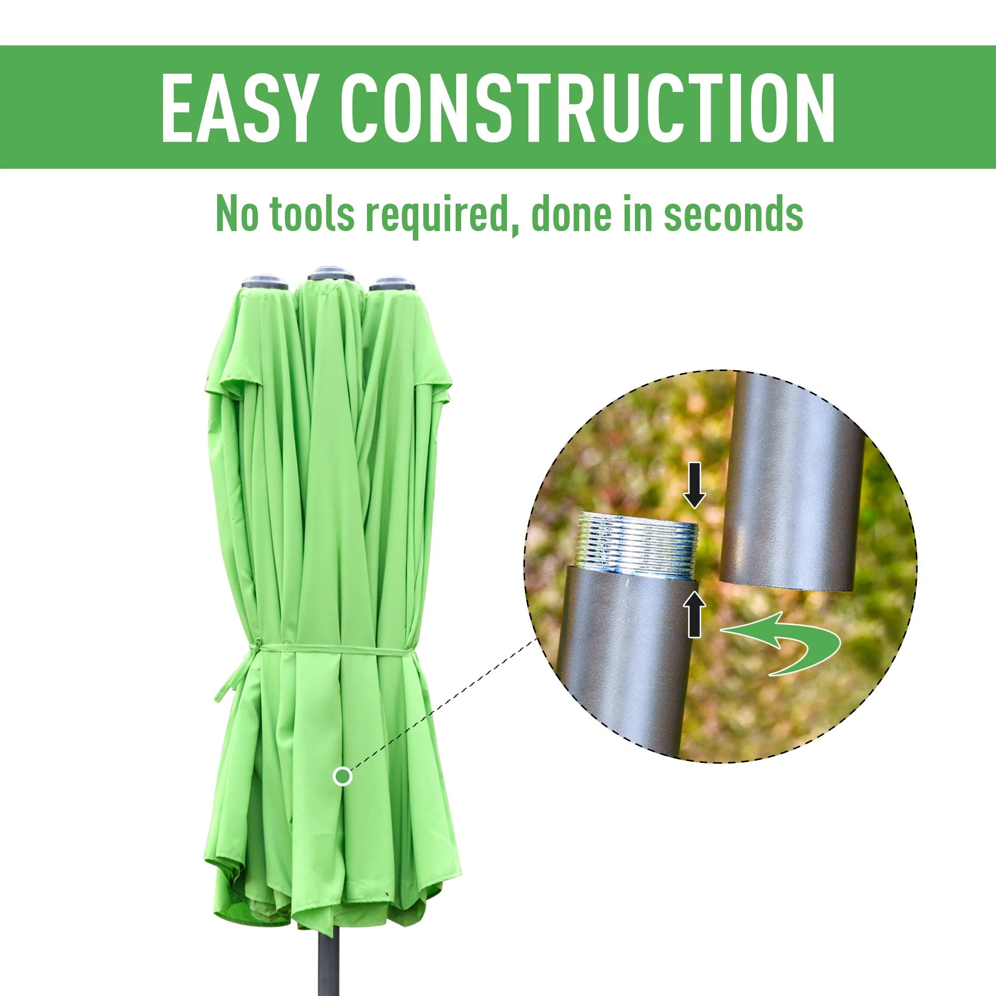 Outsunny 4.6M Sun Umbrella Canopy Double-Sided Crank Sun Shade With Cross Base Green - Image 6