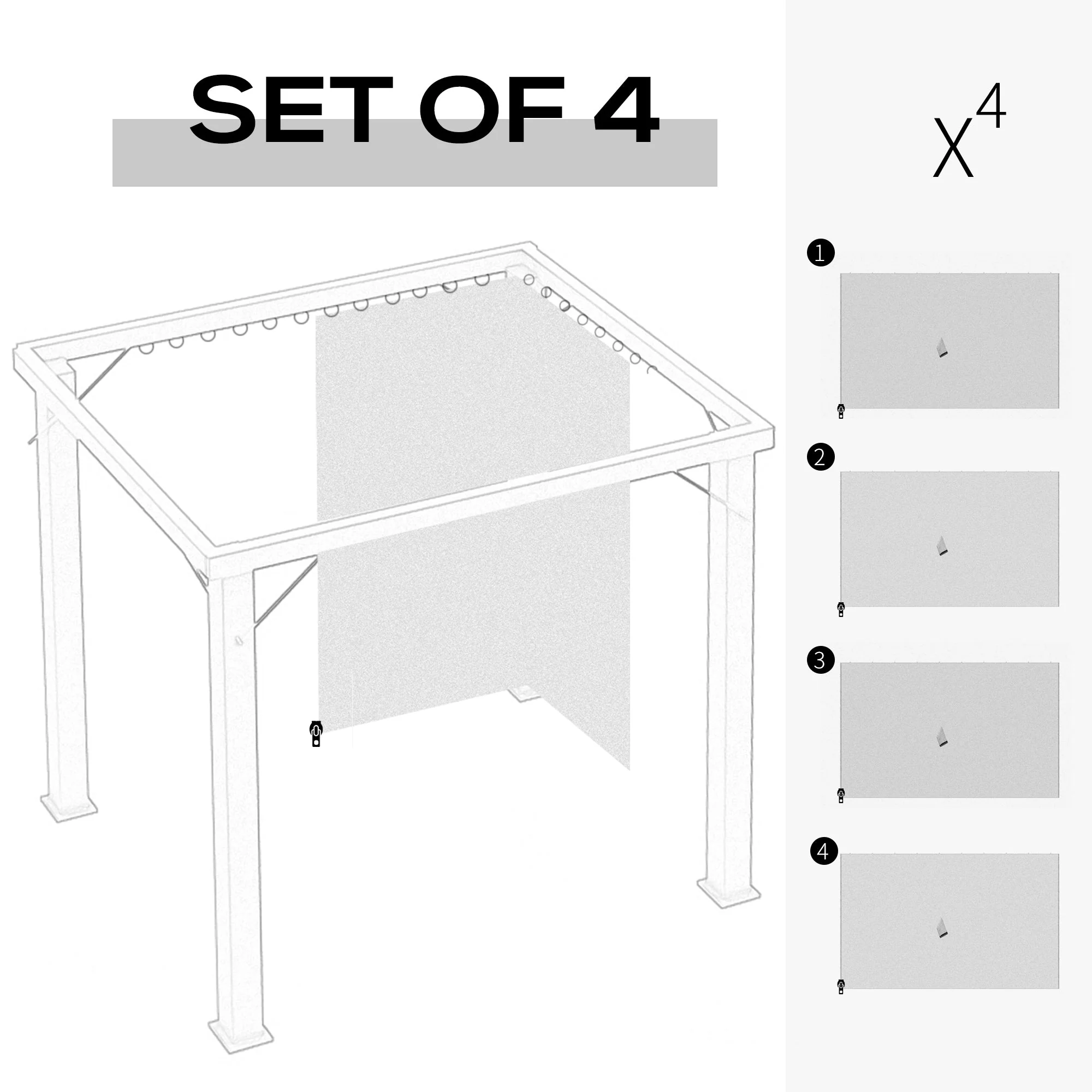 Outsunny 3 X 4M Universal Gazebo Replacement Sidewalls Privacy Panel For Most  Gazebo Canopy Pavillion Outdoor Shelter Curtains Accessories Light Grey - 4 Pack - Image 4