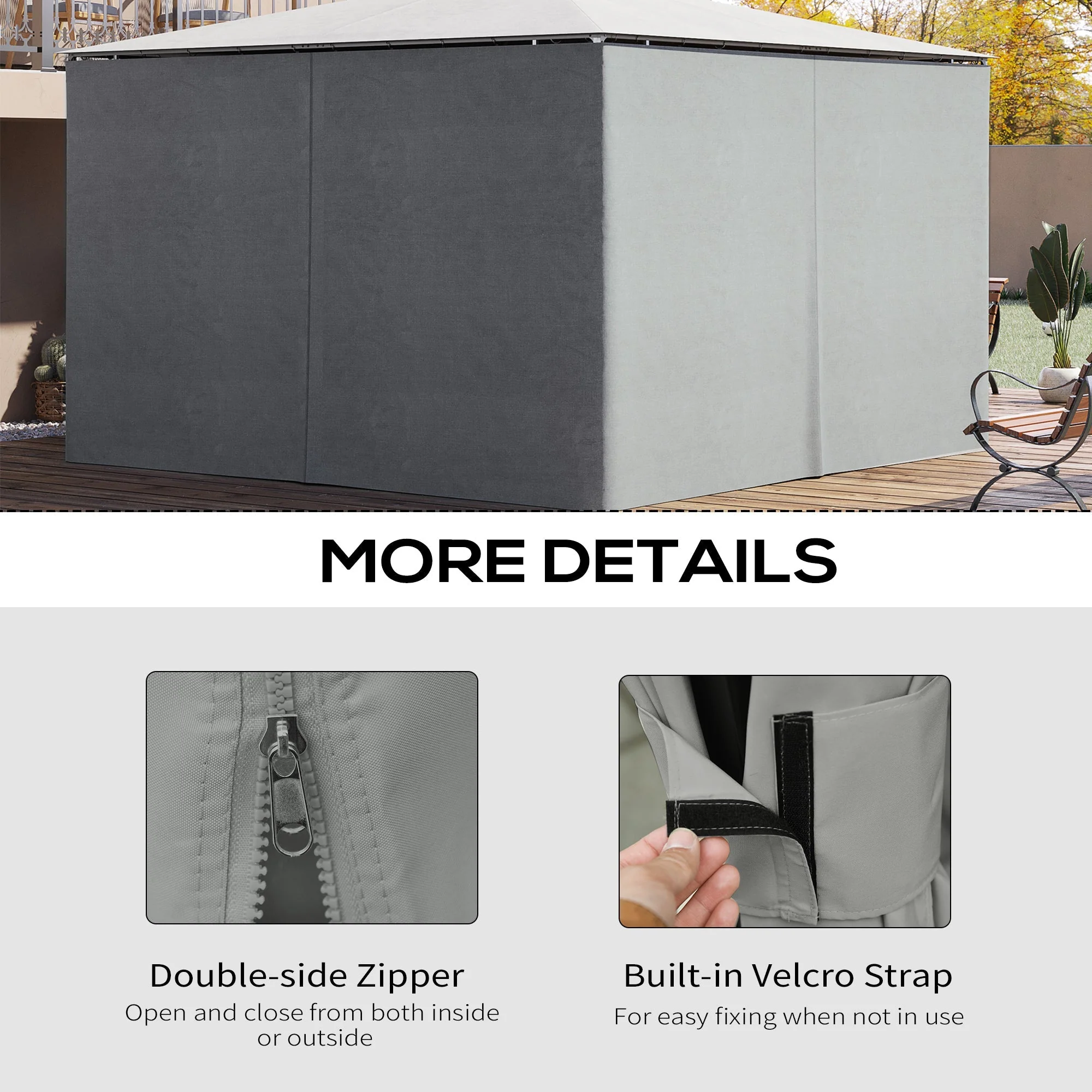 Outsunny 3 X 4M Universal Gazebo Replacement Sidewalls Privacy Panel For Most  Gazebo Canopy Pavillion Outdoor Shelter Curtains Accessories Light Grey - 4 Pack - Image 5