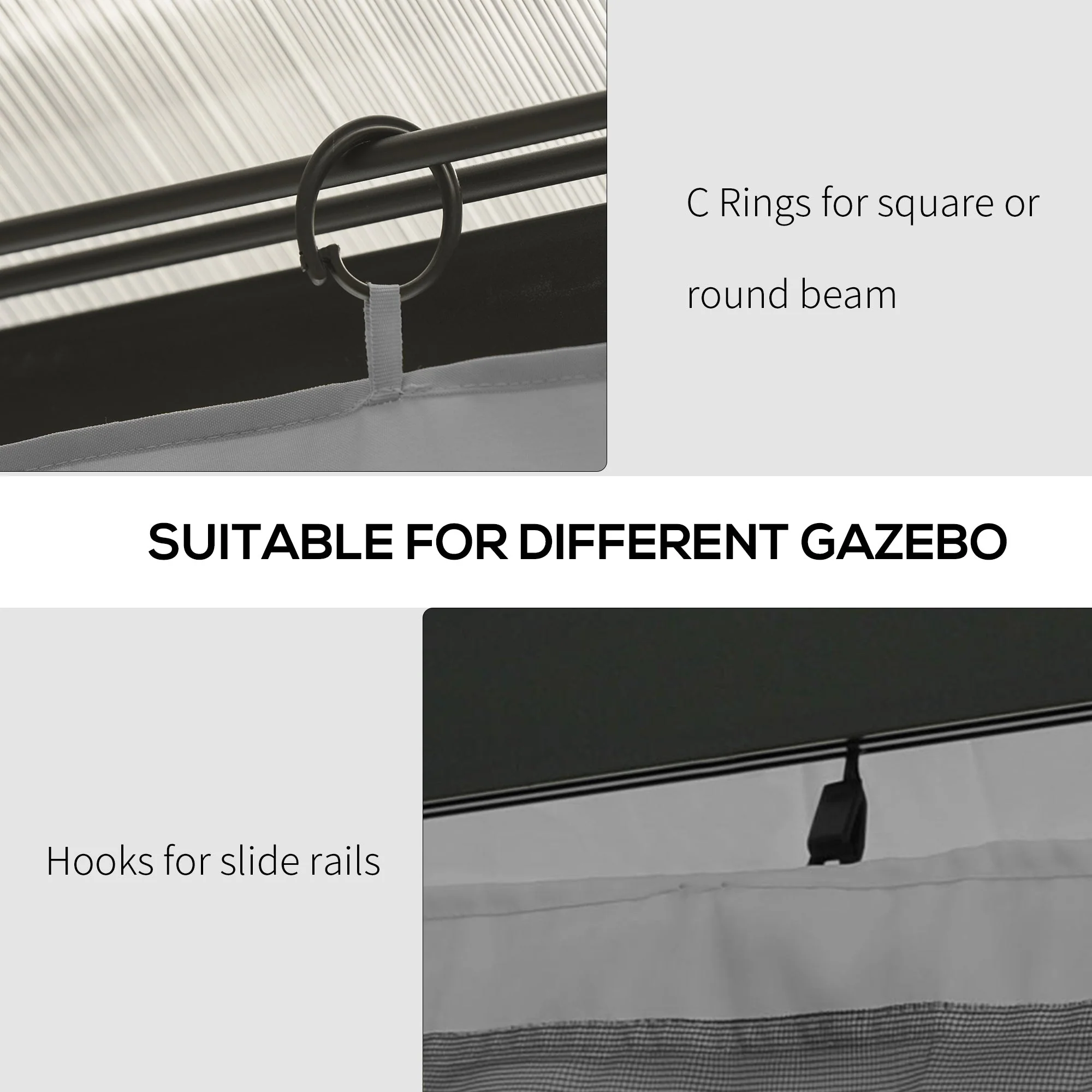 Outsunny 3 X 4M Universal Gazebo Replacement Sidewalls Privacy Panel For Most  Gazebo Canopy Pavillion Outdoor Shelter Curtains Accessories Light Grey - 4 Pack - Image 6