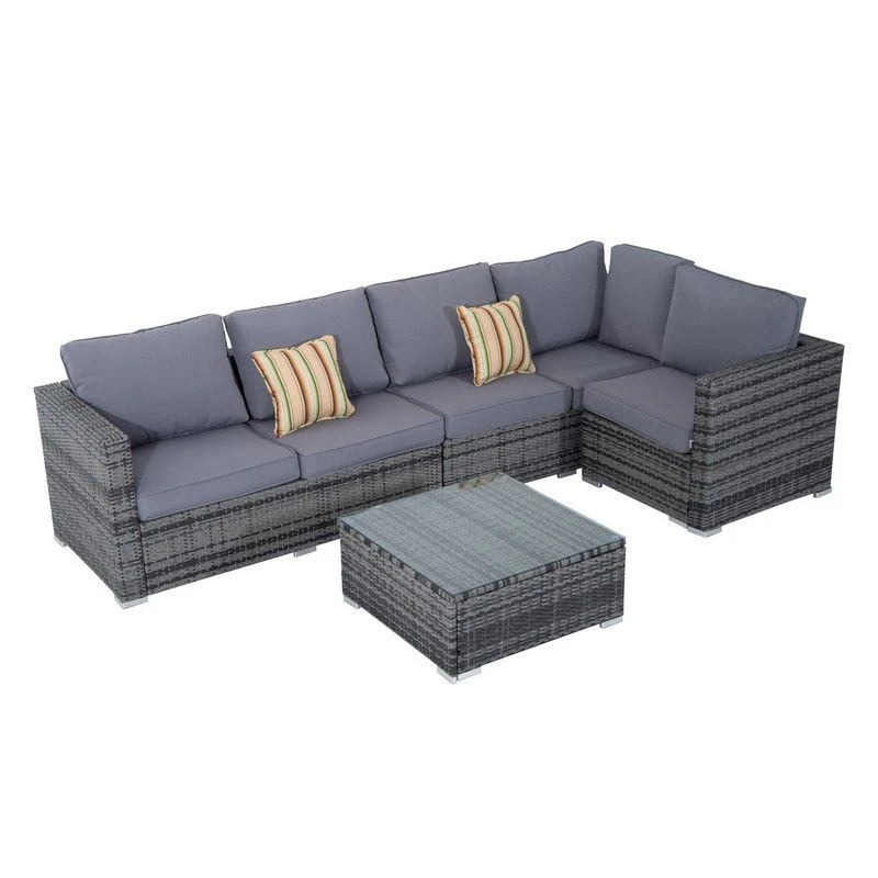 Outsunny 4 Pcs Rattan Garden Furniture Sets Wicker Patio Conservatory Dining Set With Corner Sofa Loveseat Coffee Table Cushions For Balcony Backyard Pool