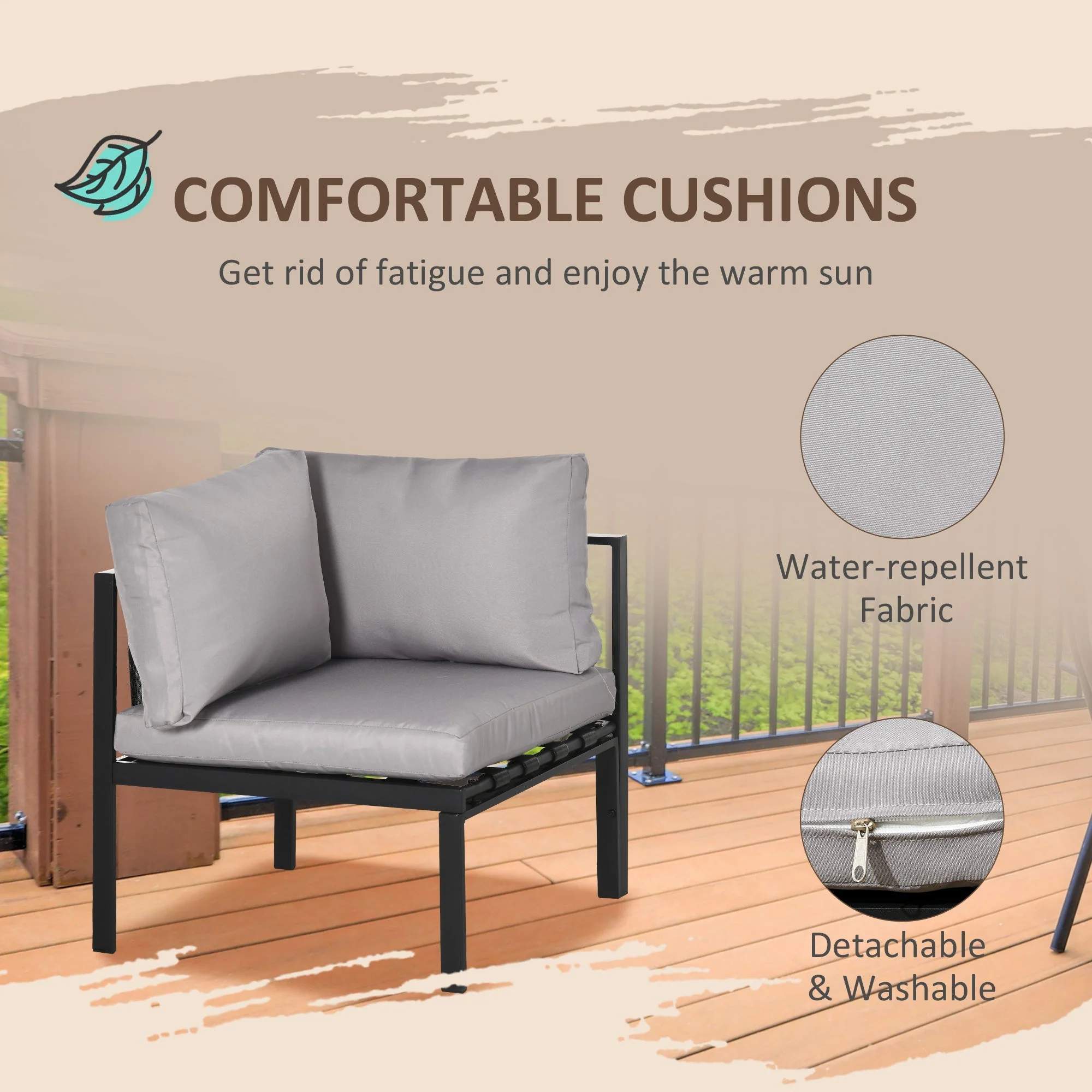 Outsunny 4 Piece Metal Garden Furniture Set with Tempered Glass Coffee Table - Image 6