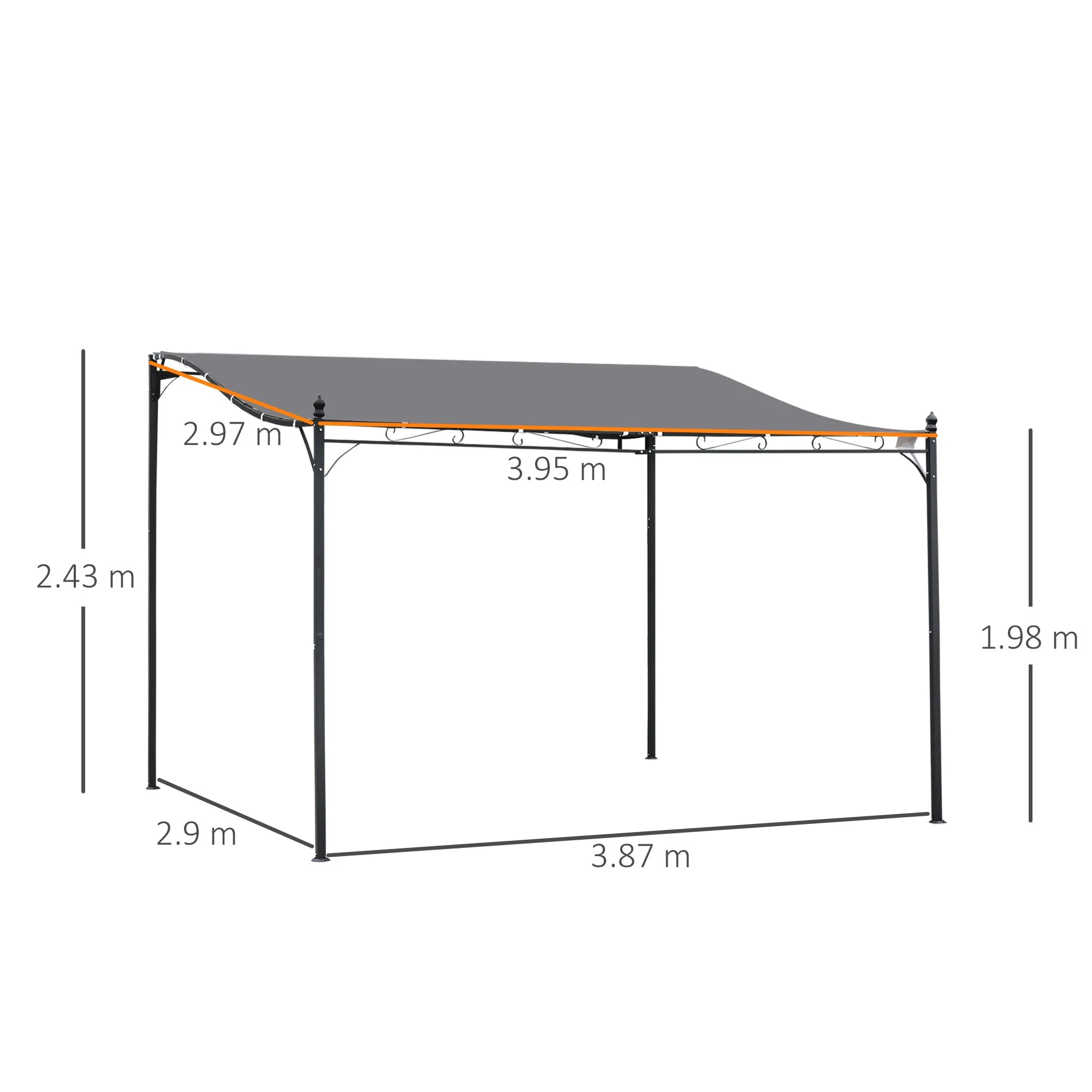 Outsunny 4 X 3M Canopy Metal Wall Gazebo Awning Garden Marquee Shelter Door Porch - Grey - Image 3
