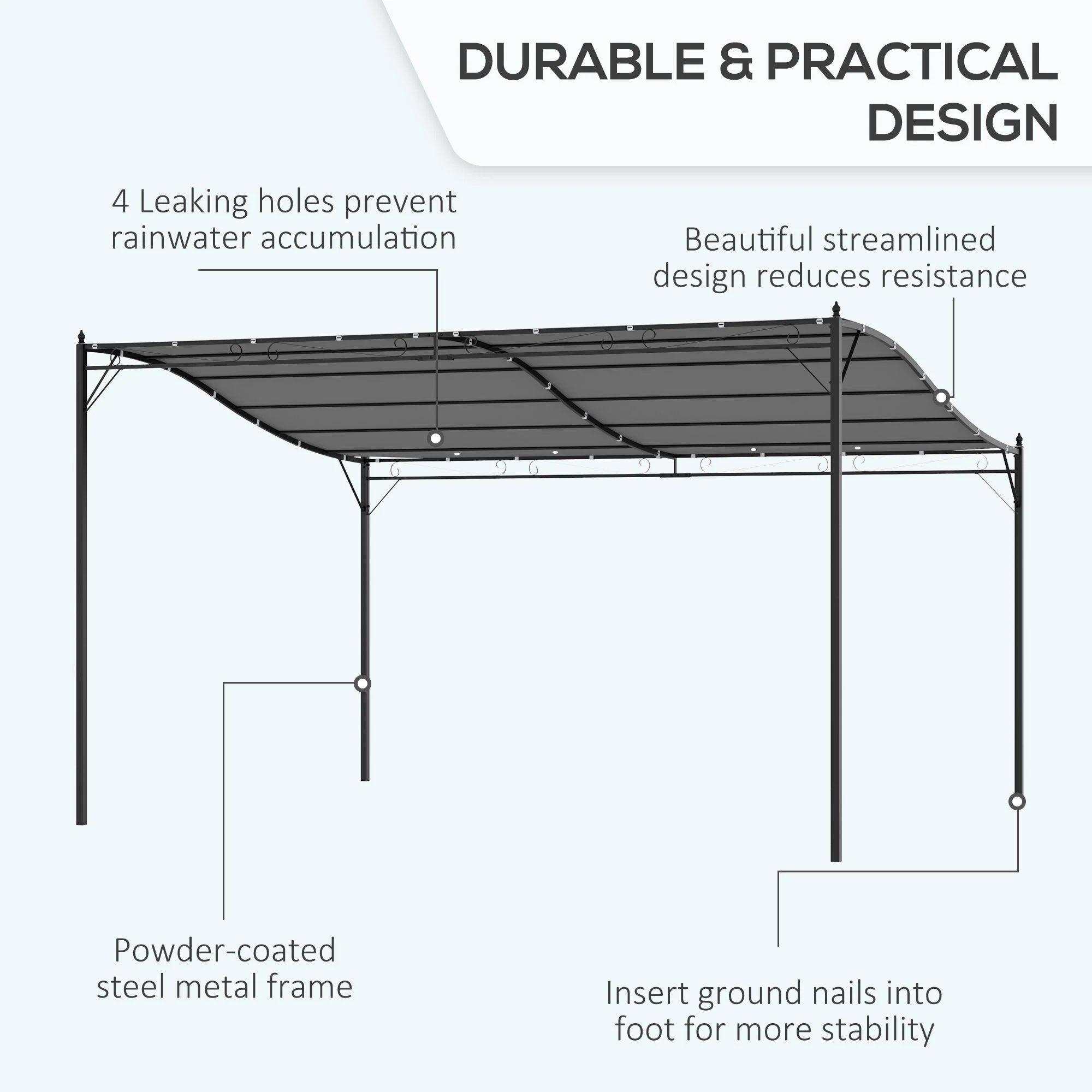 Outsunny 4 X 3M Canopy Metal Wall Gazebo Awning Garden Marquee Shelter Door Porch - Grey - Image 5