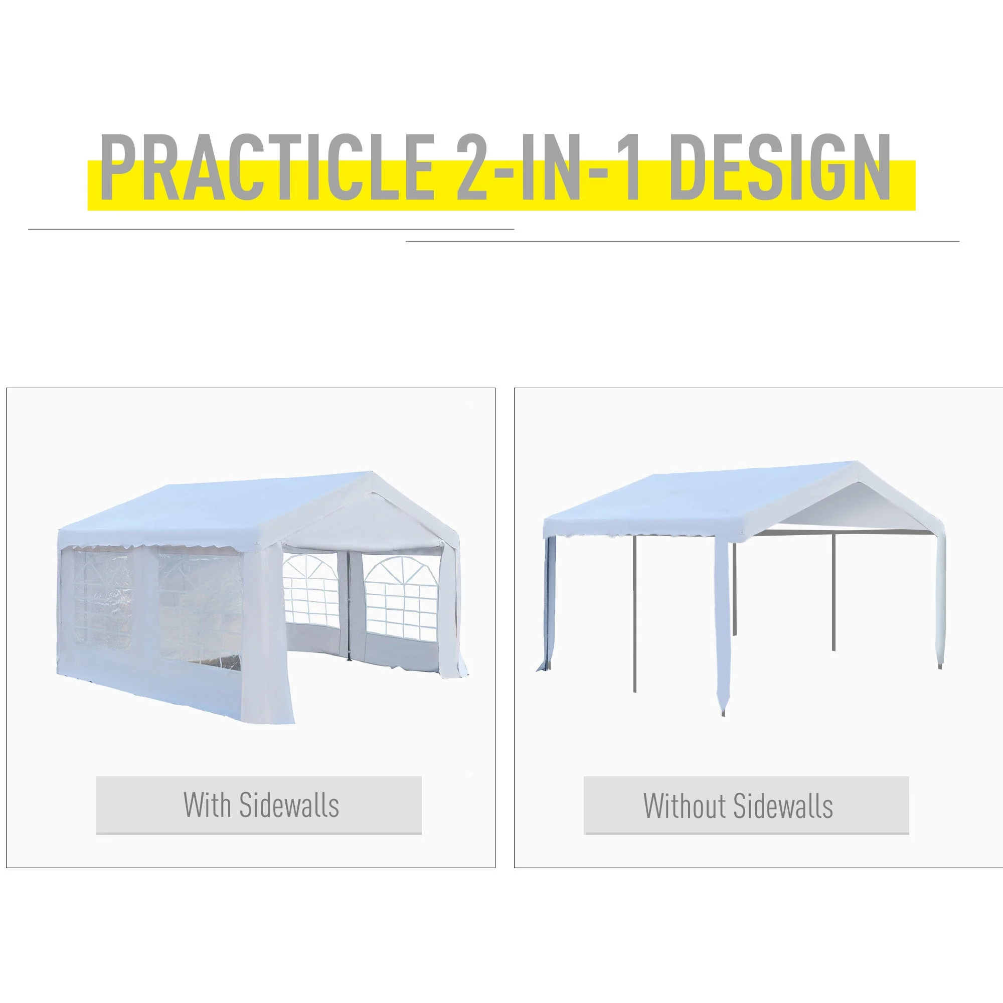 Outsunny 4 X 4 M Garden Gazebo Portable Carport Shelter With Removable Sidewalls & Doors Party Tent Shelter Car Canopy - Image 4
