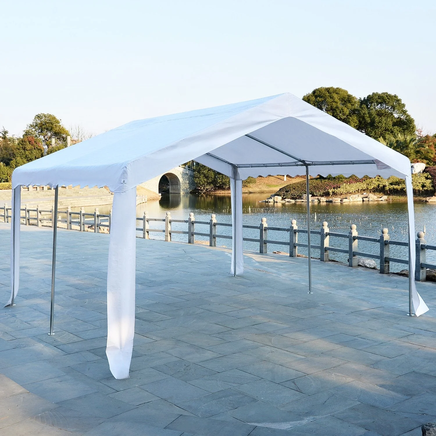 Outsunny 4 X 4 M Garden Gazebo Portable Carport Shelter With Removable Sidewalls & Doors Party Tent Shelter Car Canopy - Image 7