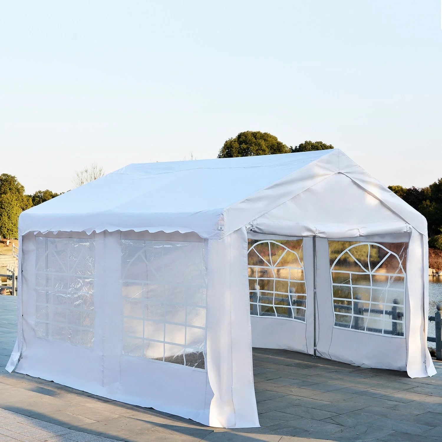 Outsunny 4 X 4 M Garden Gazebo Portable Carport Shelter With Removable Sidewalls & Doors Party Tent Shelter Car Canopy - Image 9