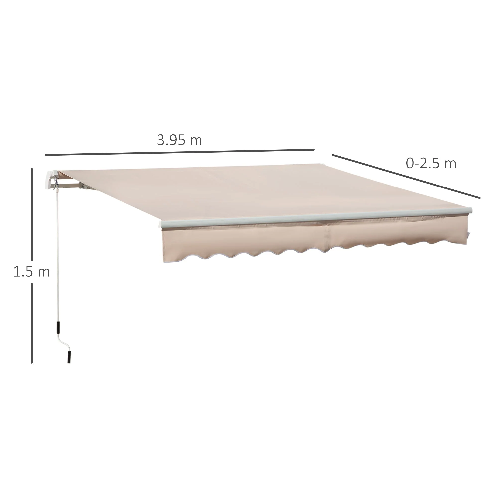 Outsunny 4X2.5M Manual Awning Window Door Sun Weather Shade With Handle Beige - Image 3