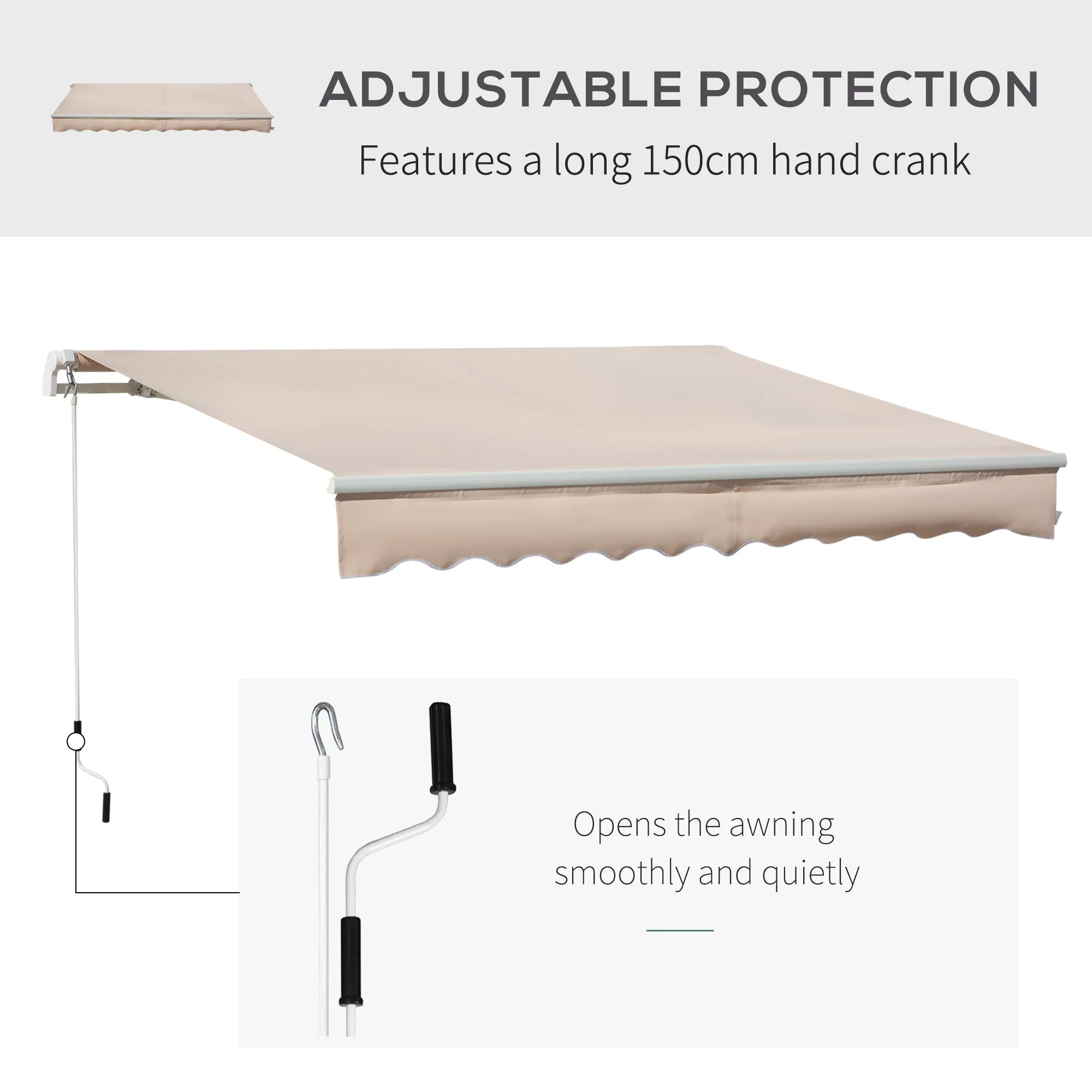 Outsunny 4X2.5M Manual Awning Window Door Sun Weather Shade With Handle Beige - Image 4