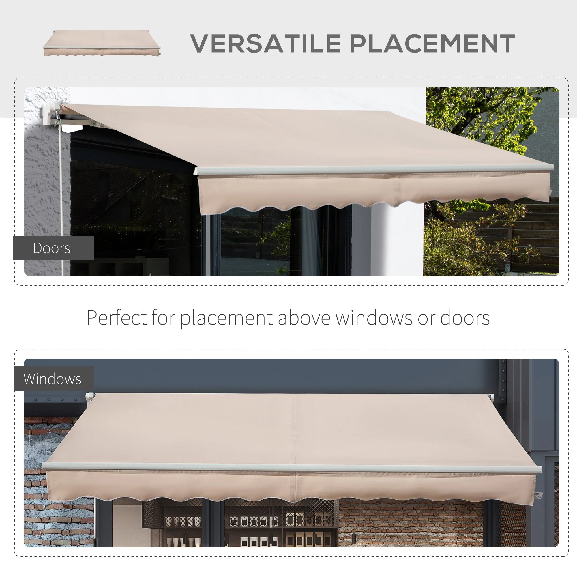 Outsunny 4X2.5M Manual Awning Window Door Sun Weather Shade With Handle Beige - Image 5