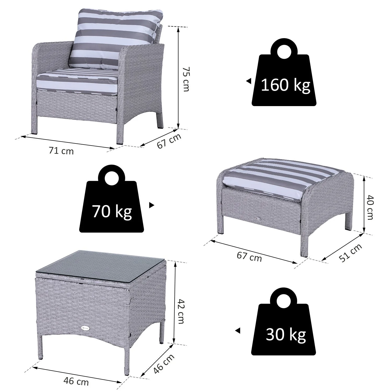 Outsunny 5 Pcs Pe Rattan Garden Furniture Set - Image 3