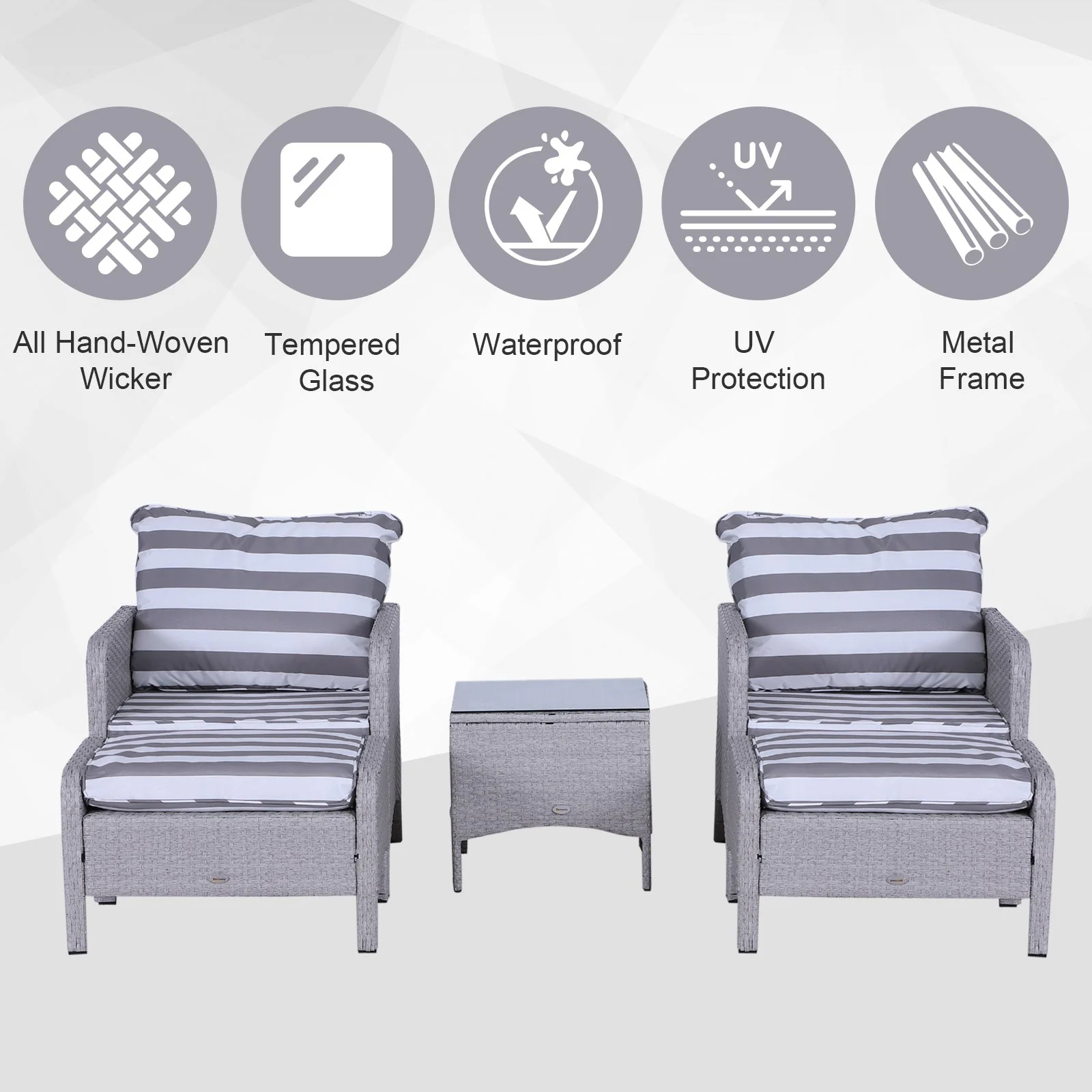 Outsunny 5 Pcs Pe Rattan Garden Furniture Set - Image 4