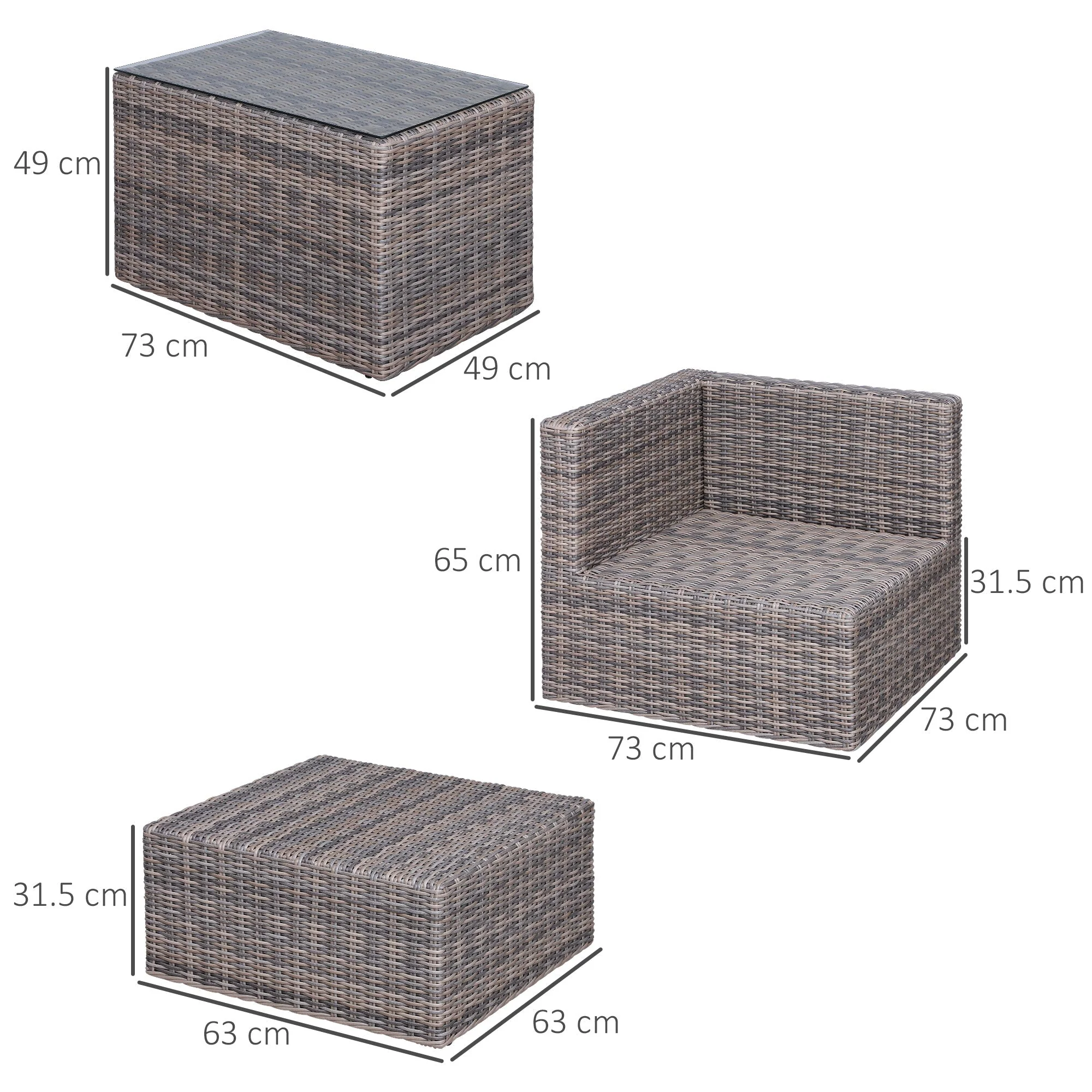 Outsunny 5 Pcs Rattan Garden Furniture Set W/ Tall Glass-Top Table Aluminium Frame Plastic Wicker Thick Soft Cushions Comfortable Outdoor Balcony Home Sofa - Brown - Image 3