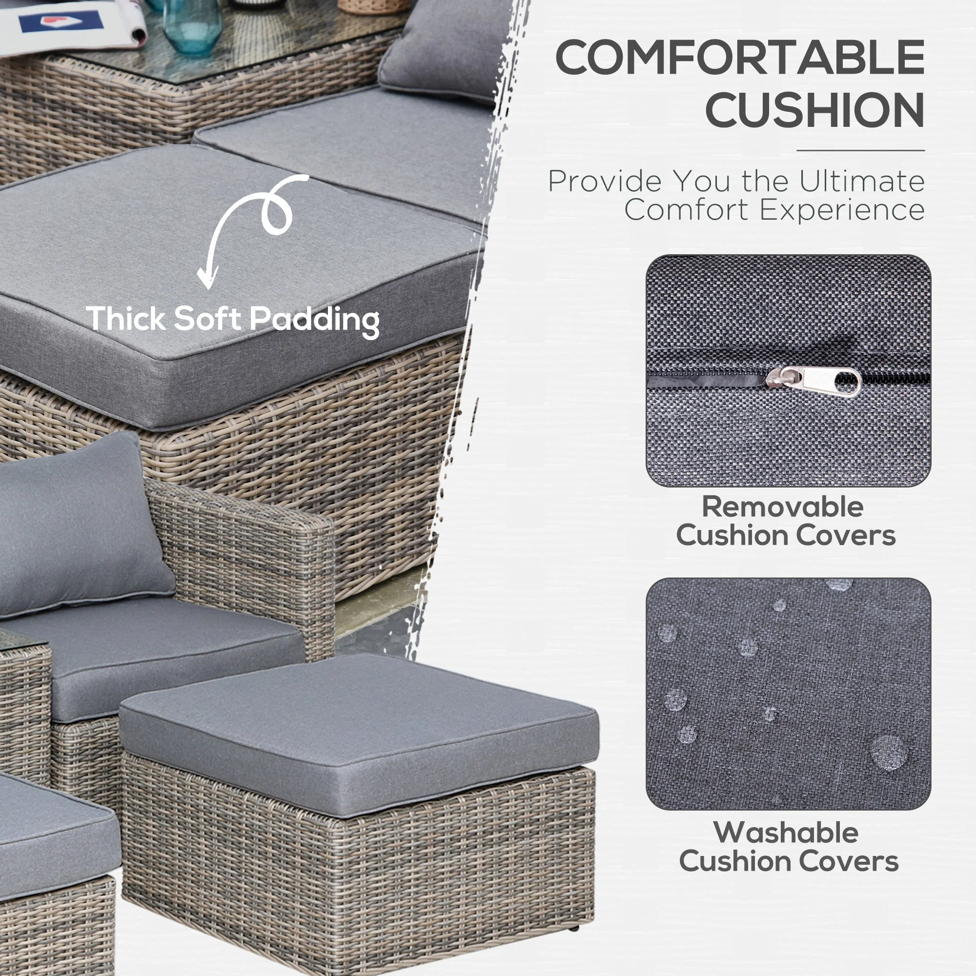 Outsunny 5 Pcs Rattan Garden Furniture Set W/ Tall Glass-Top Table Aluminium Frame Plastic Wicker Thick Soft Cushions Comfortable Outdoor Balcony Home Sofa - Brown - Image 5