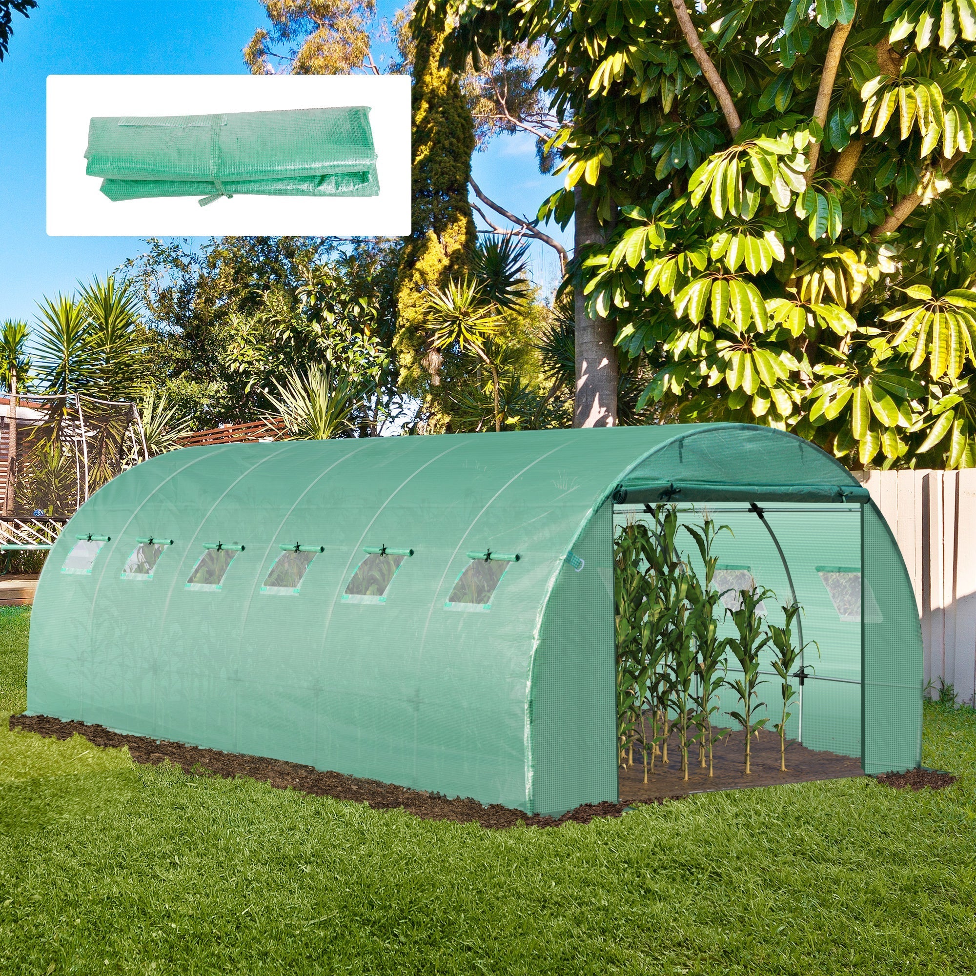 Outsunny 6 X 3 X 2M Greenhouse Replacement Cover Only Winter Garden Plant Pe Cover For Tunnel Walk-In Greenhouse With Roll-Up Windows Door Outdoor - Image 2