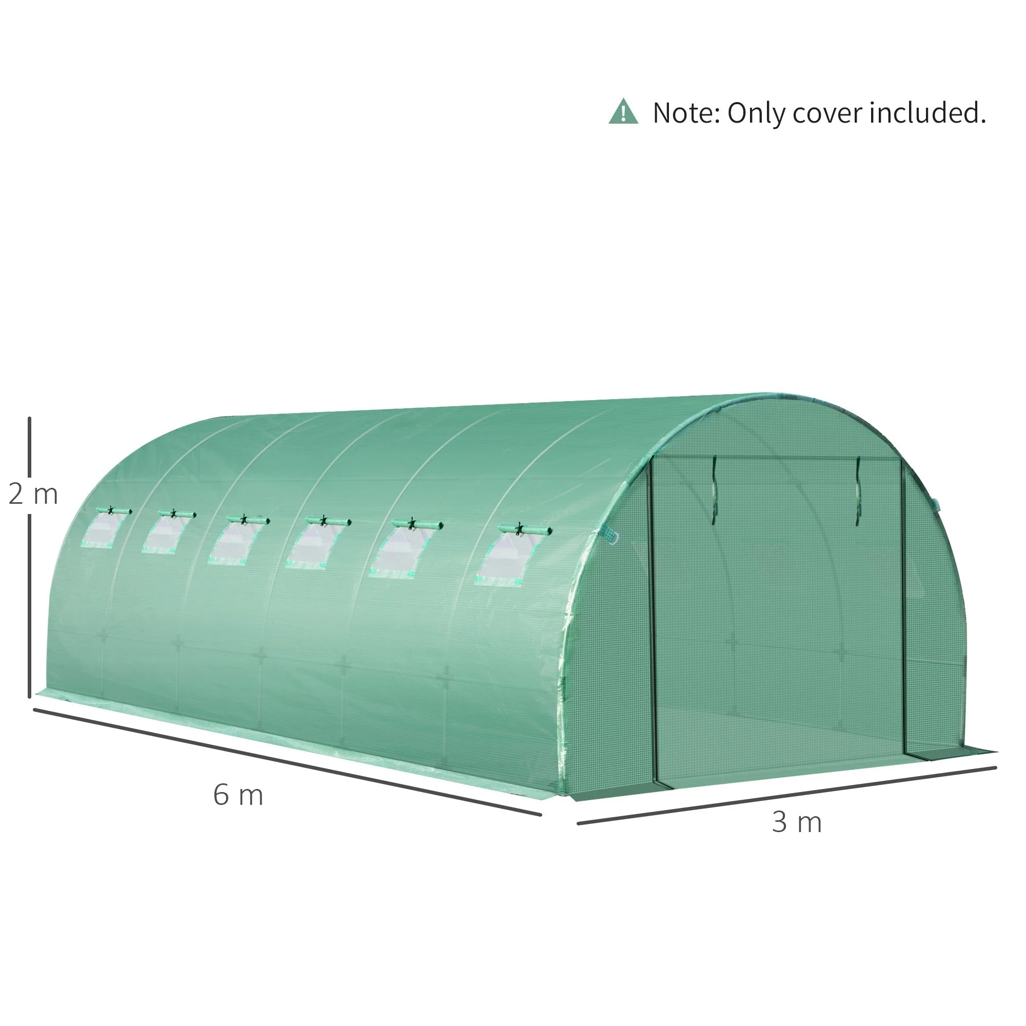 Outsunny 6 X 3 X 2M Greenhouse Replacement Cover Only Winter Garden Plant Pe Cover For Tunnel Walk-In Greenhouse With Roll-Up Windows Door Outdoor - Image 3