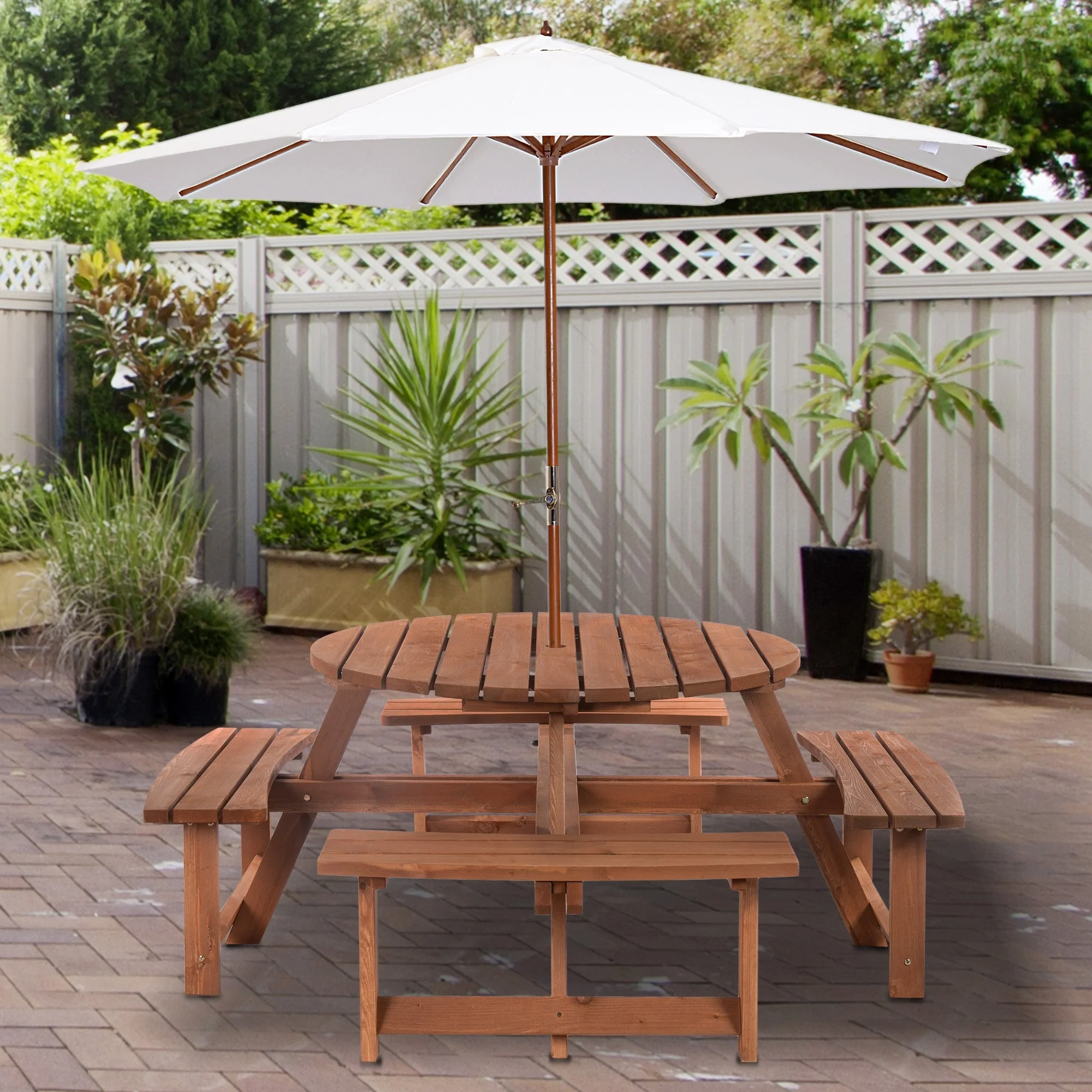 Outsunny 8-Seater Wooden Picnic Set-Fir Wood - Image 2