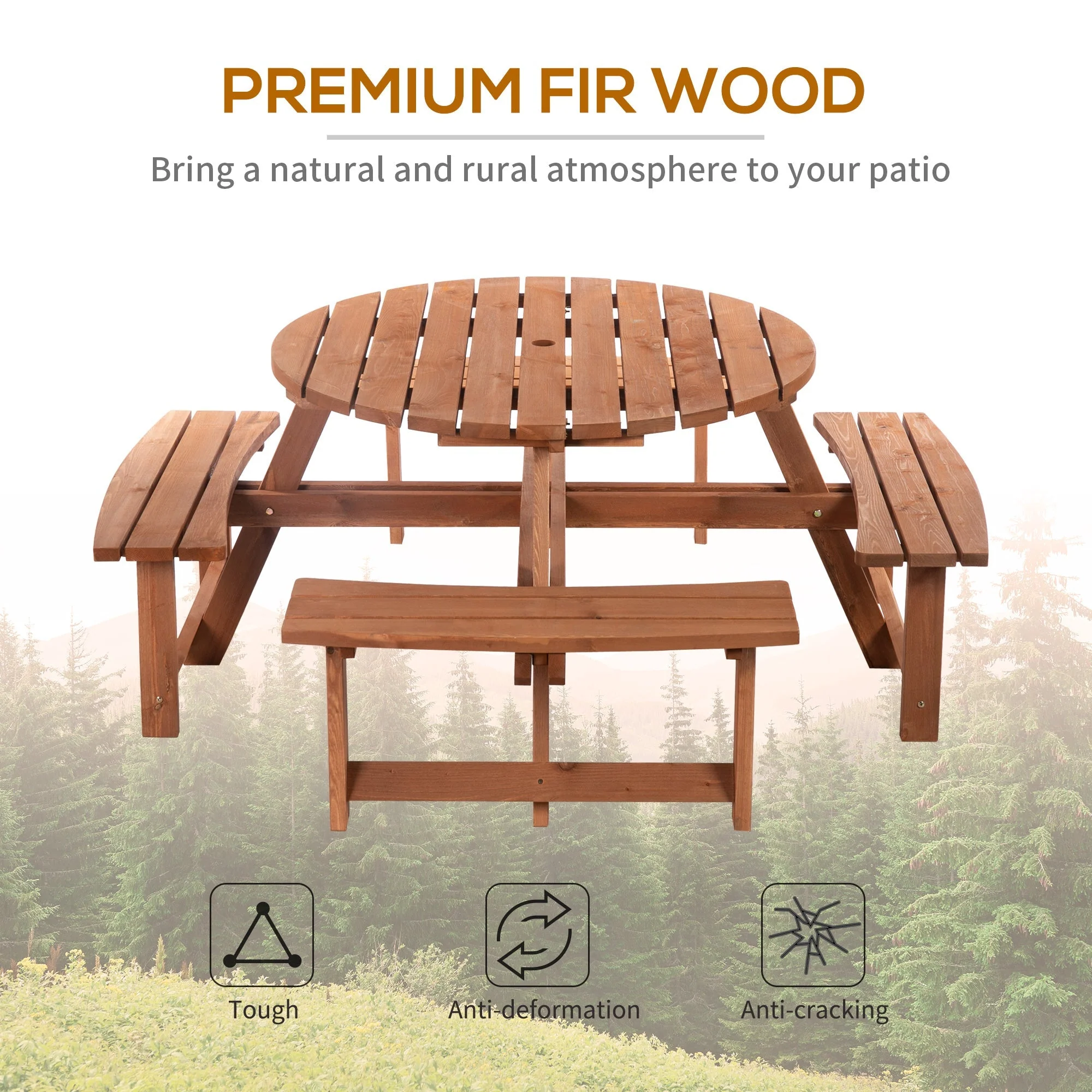Outsunny 8-Seater Wooden Picnic Set-Fir Wood - Image 6