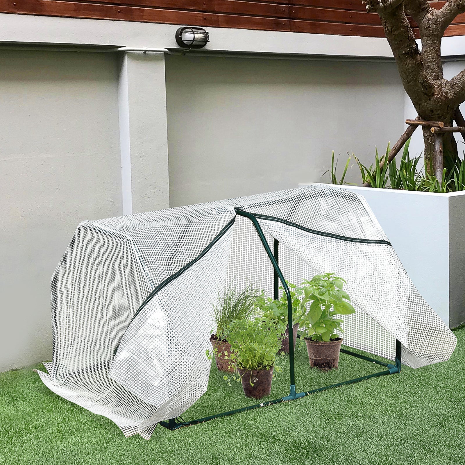Outsunny 99X71X60cm Mini Pvc Cover Steel Frame Greenhouse White - Image 2
