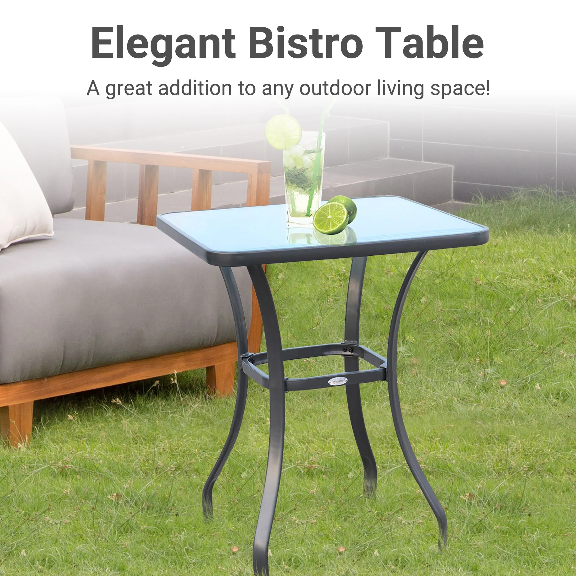 Outsunny Bar Table Bistro Square Glass Dining Kitchen Breakfast Pub Party Metal Garden Caf Coffee Table Patio - Image 4