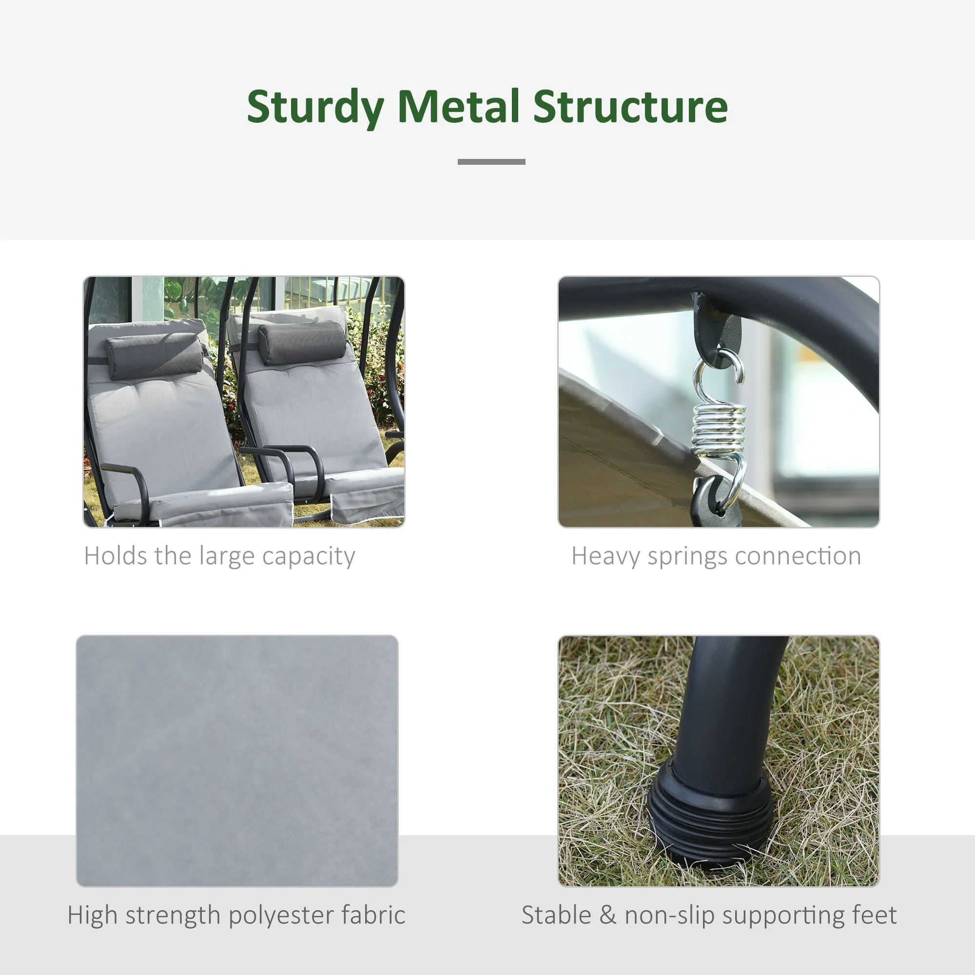 Outsunny Canopy Swing 2 Separate Relax Chairs With Handrails And Removable Canopy Grey - Image 7