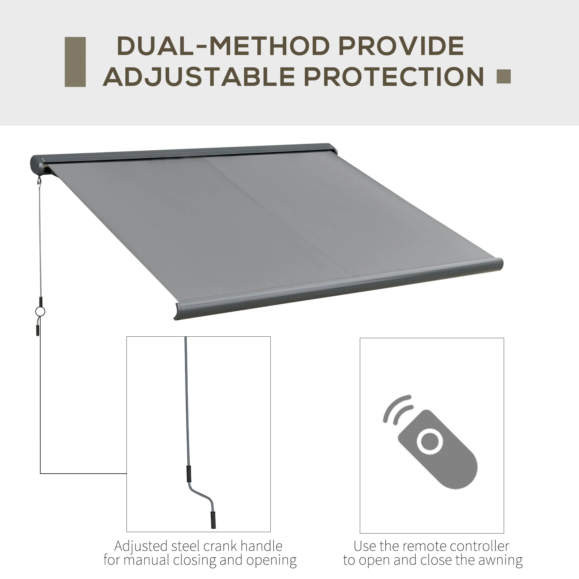 Outsunny Cassette Electric Manual Awning Door Window Retractable Canopy w/ R/C & LED 300W x 0-250D cm - Image 3