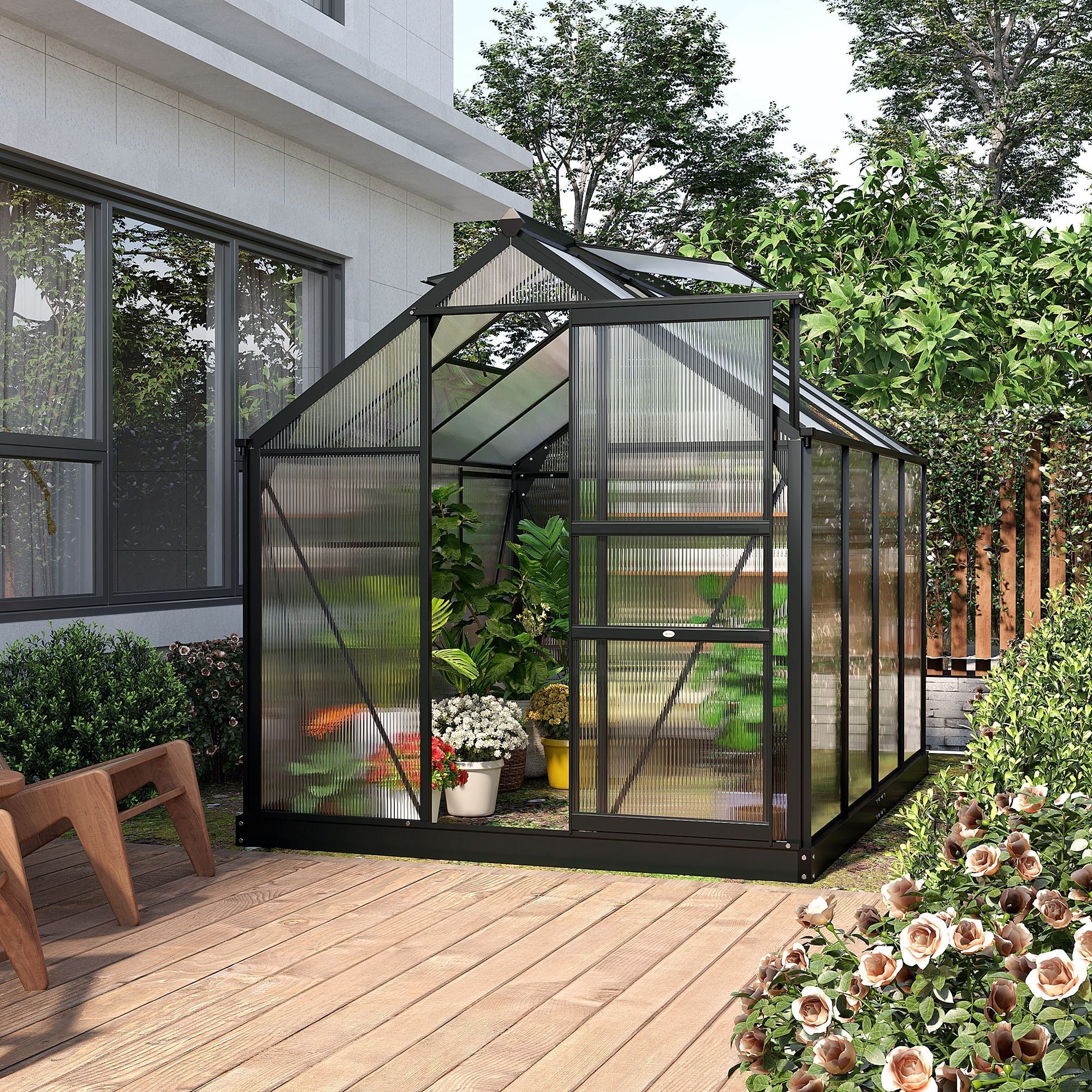 Outsunny Clear Polycarbonate Greenhouse Large Walk-In Green House Garden Plants Grow Galvanized Base Aluminium Frame With Slide Door - Image 2