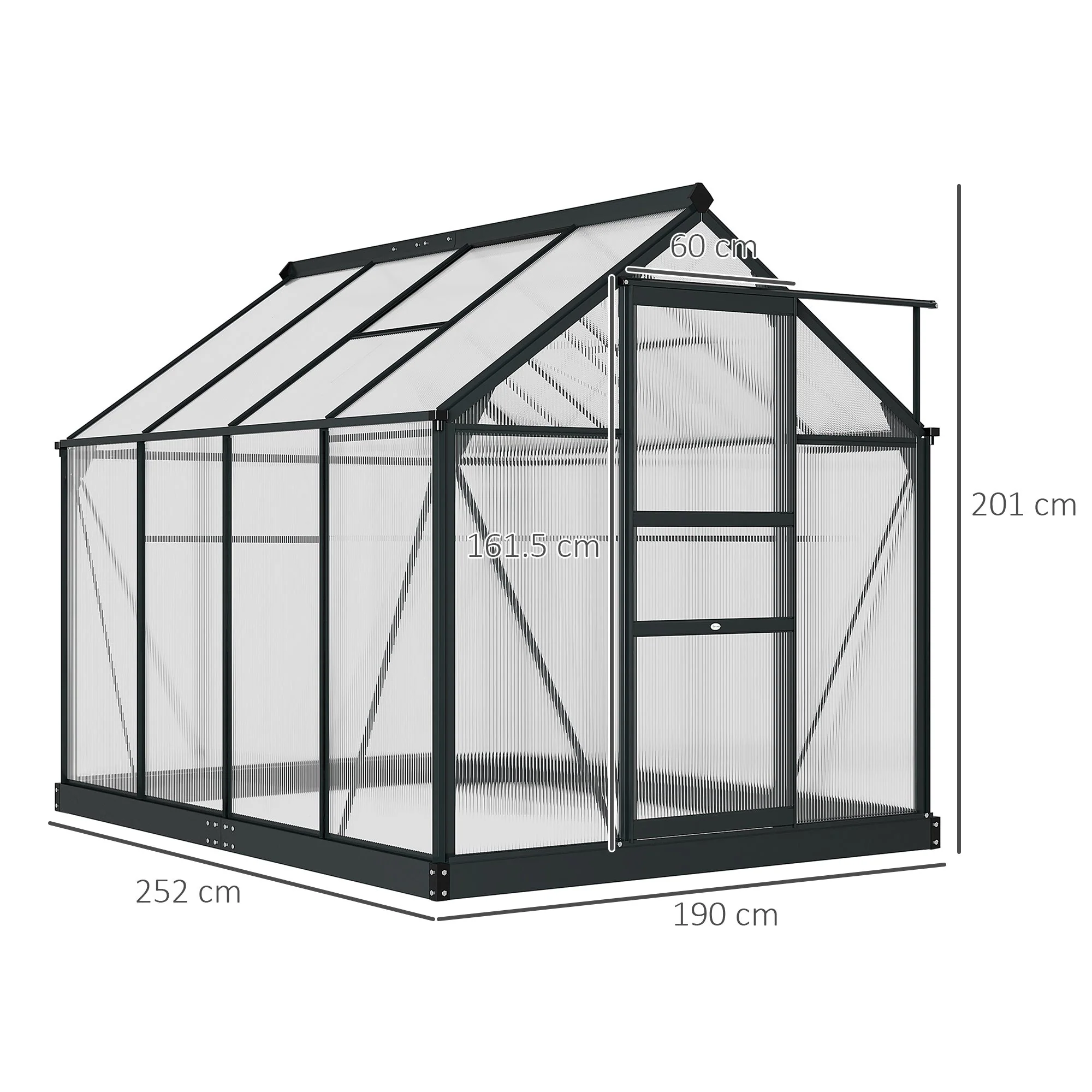 Outsunny Clear Polycarbonate Greenhouse Large Walk-In Green House Garden Plants Grow Galvanized Base Aluminium Frame With Slide Door - Image 3